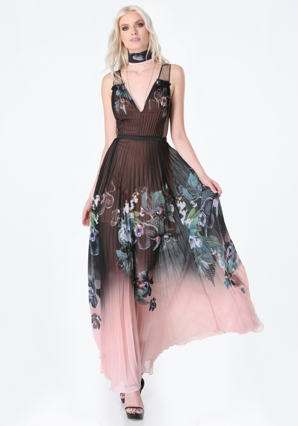 Floral print pleated dress