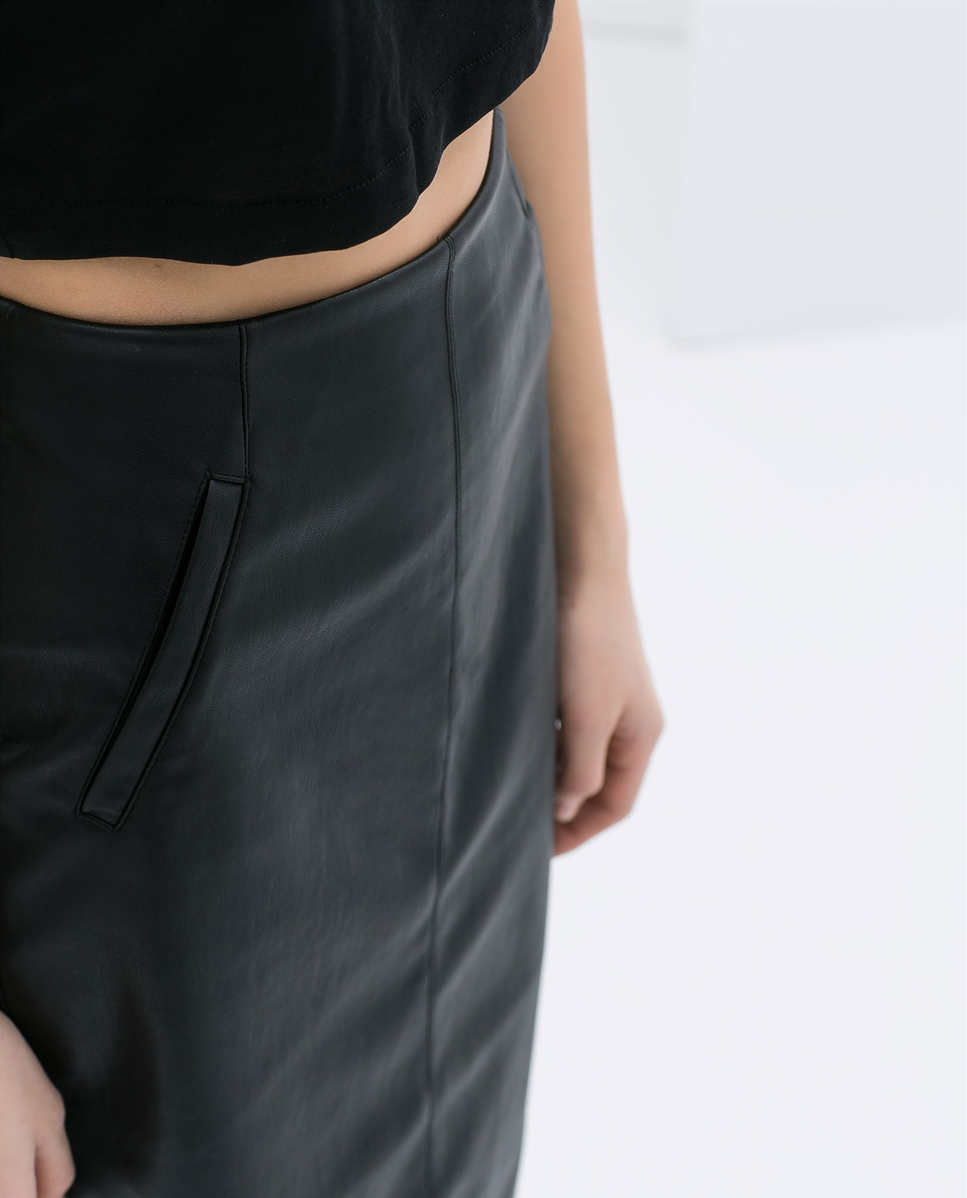 Zara Faux Leather Pencil Skirt with Pockets in Black | Lyst
