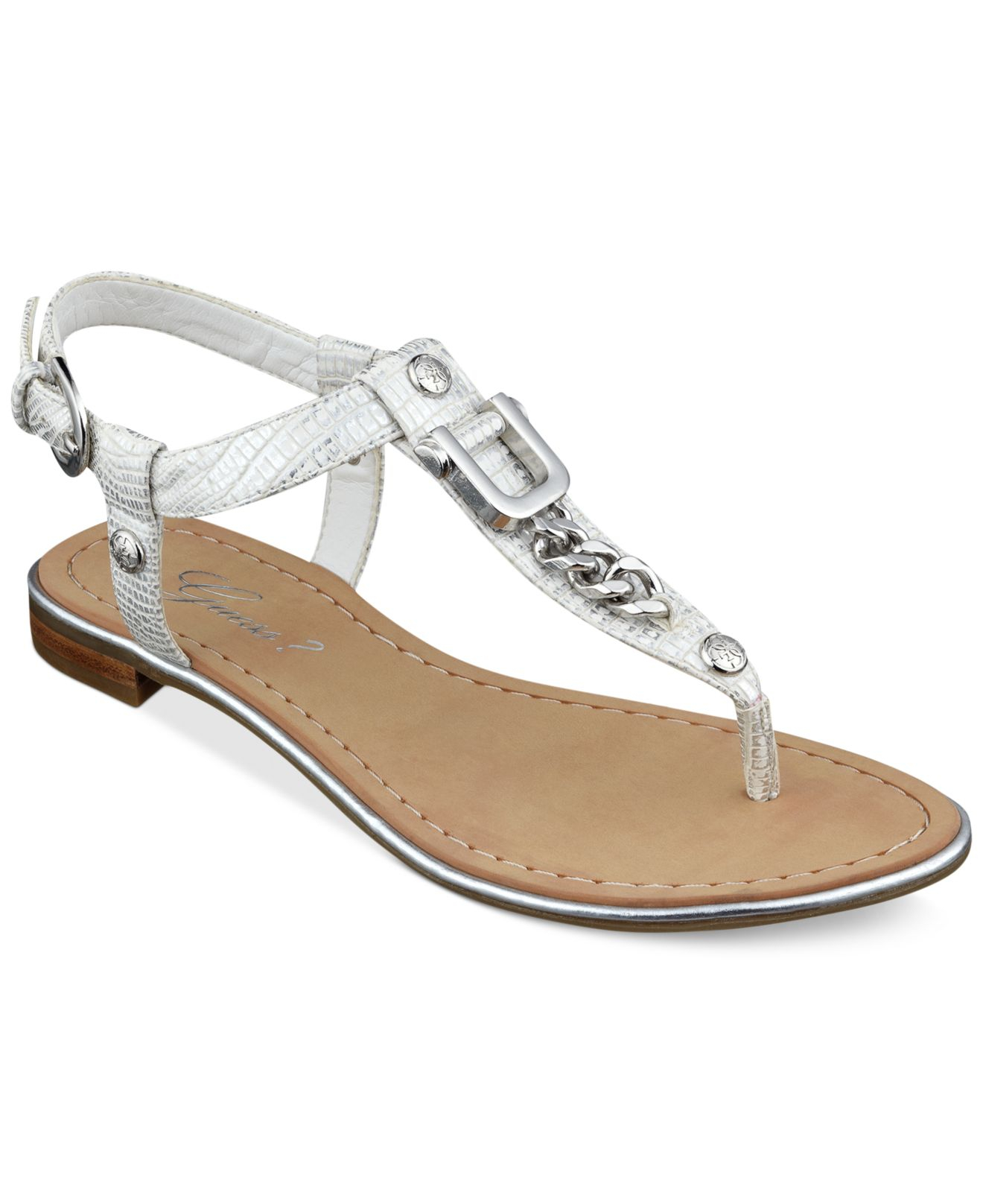 Guess Rehan Chain Thong Sandals in White