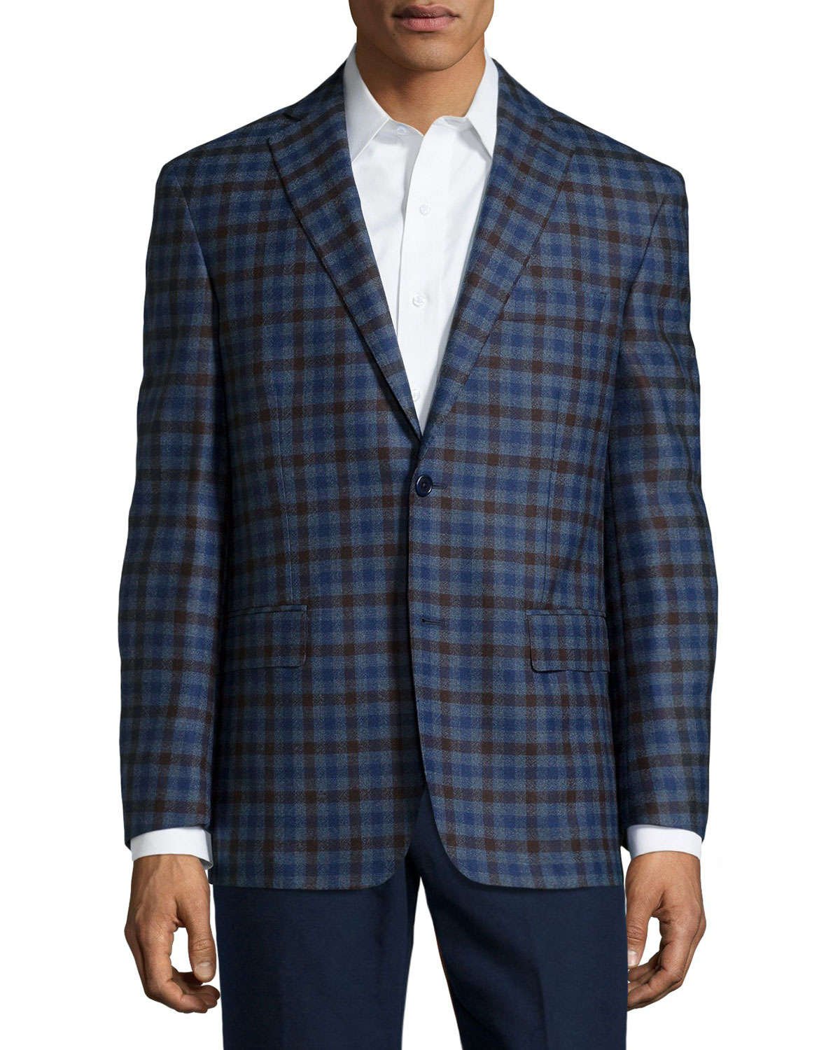 Ike behar Wool Plaid Sport Coat in Blue for Men | Lyst