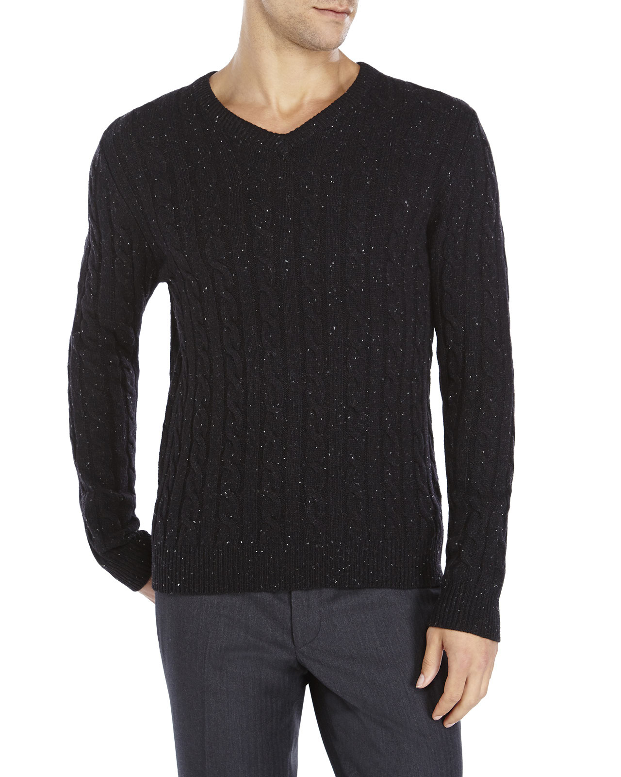 Lyst The Kooples Sport Black Speckled Cable Knit Wool Sweater in