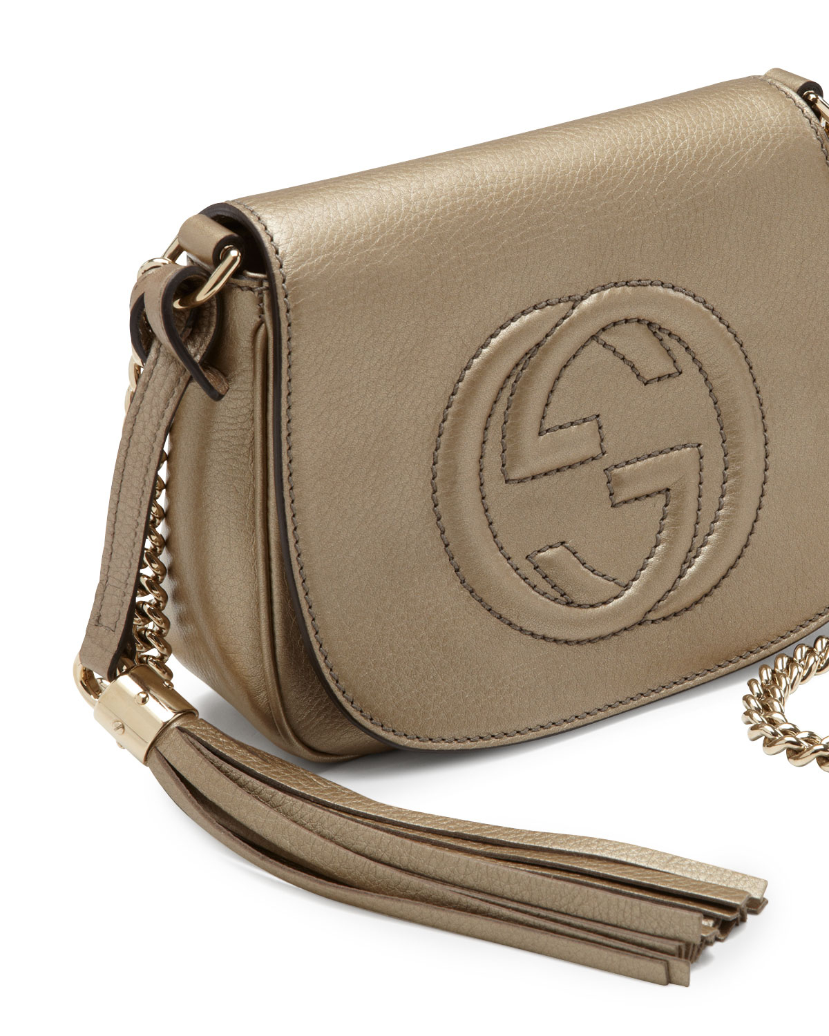 Lyst - Gucci Soho Metallic Leather Chain Crossbody Bag in Natural