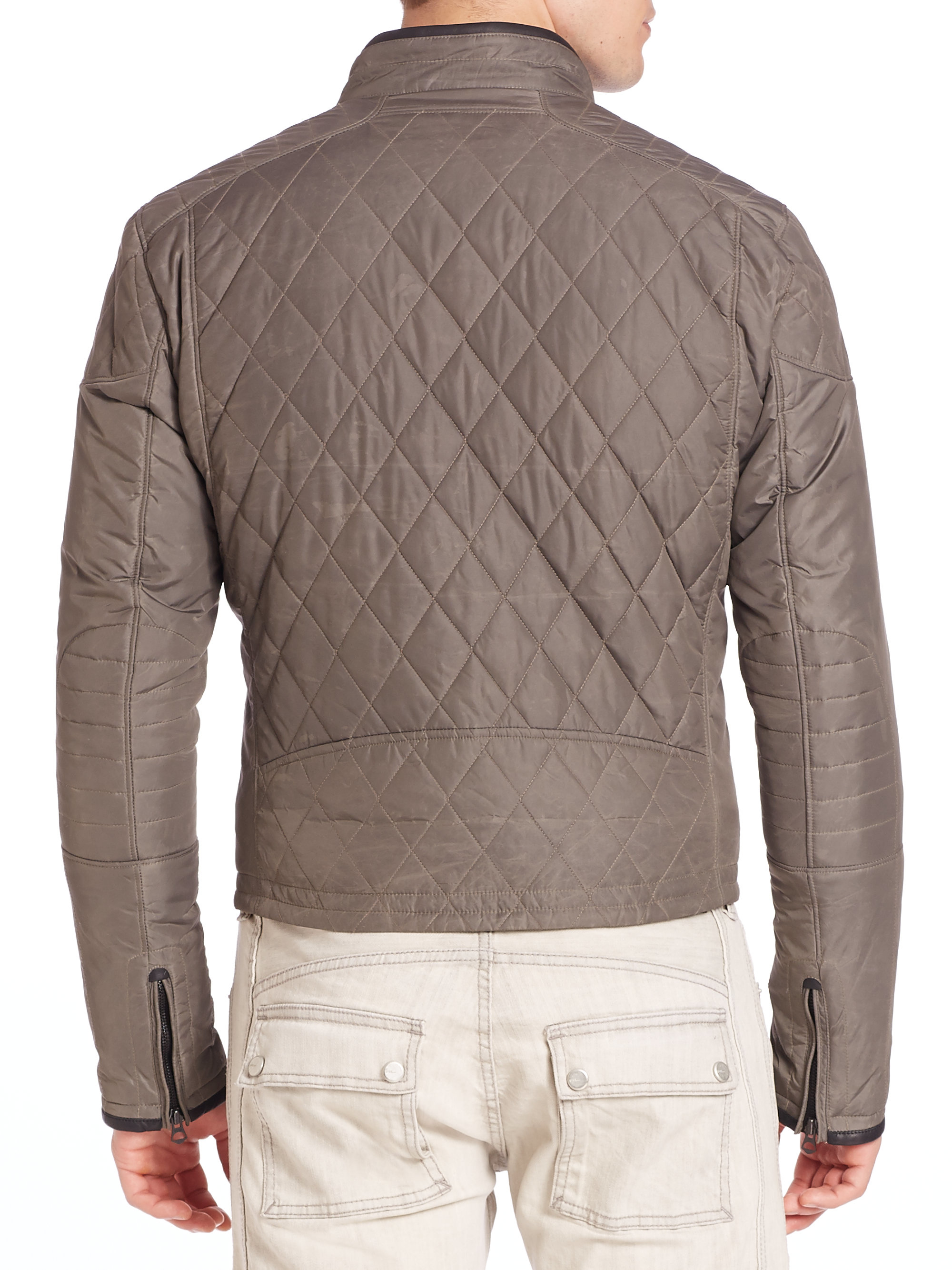 Polo ralph lauren Quilted Waxed Nylon Biker Jacket in Gray for Men | Lyst