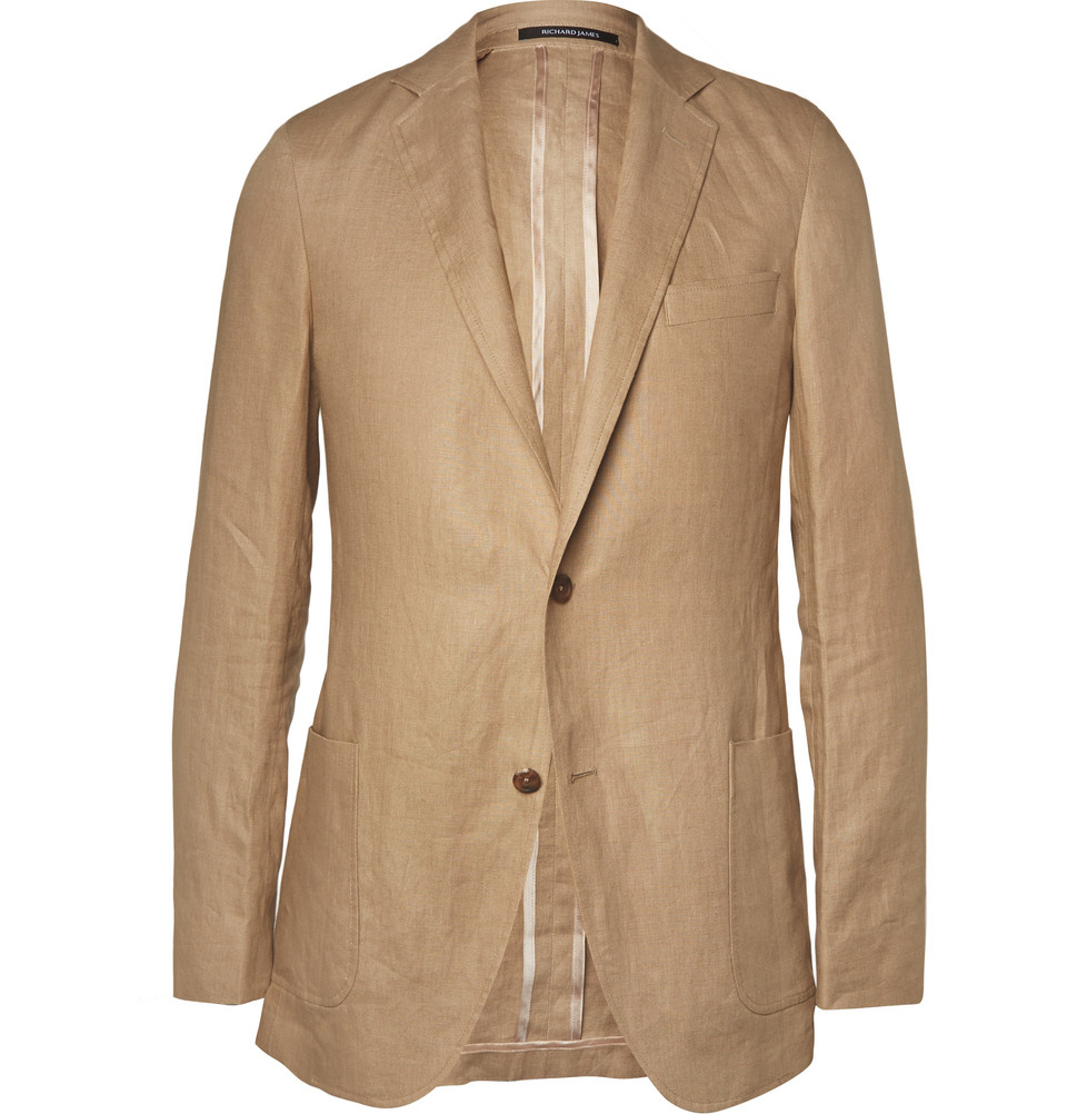 Richard james Sand Slim-Fit Unstructured Linen Suit Jacket in Natural ...