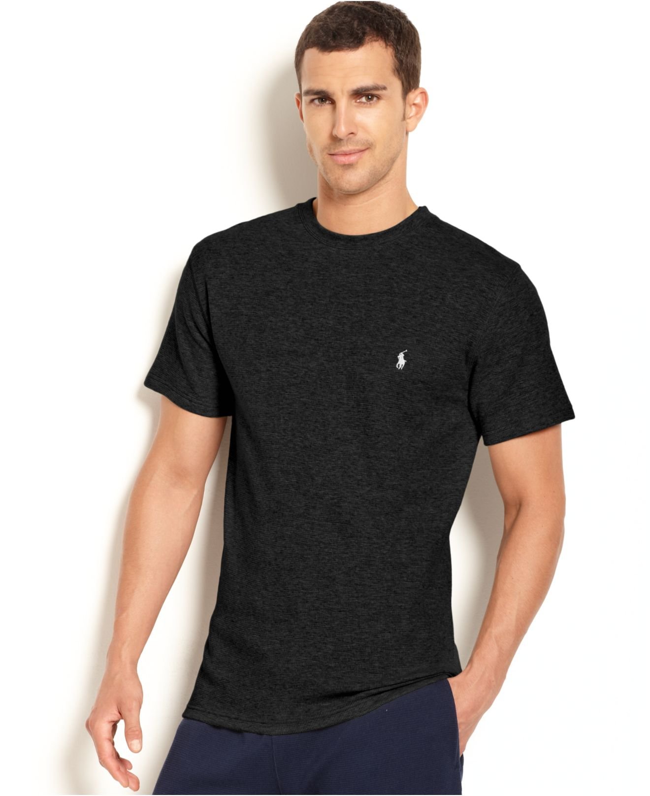Polo Ralph Lauren Cotton Waffle-knit Thermal Crew-neck T-shirt in Black ...