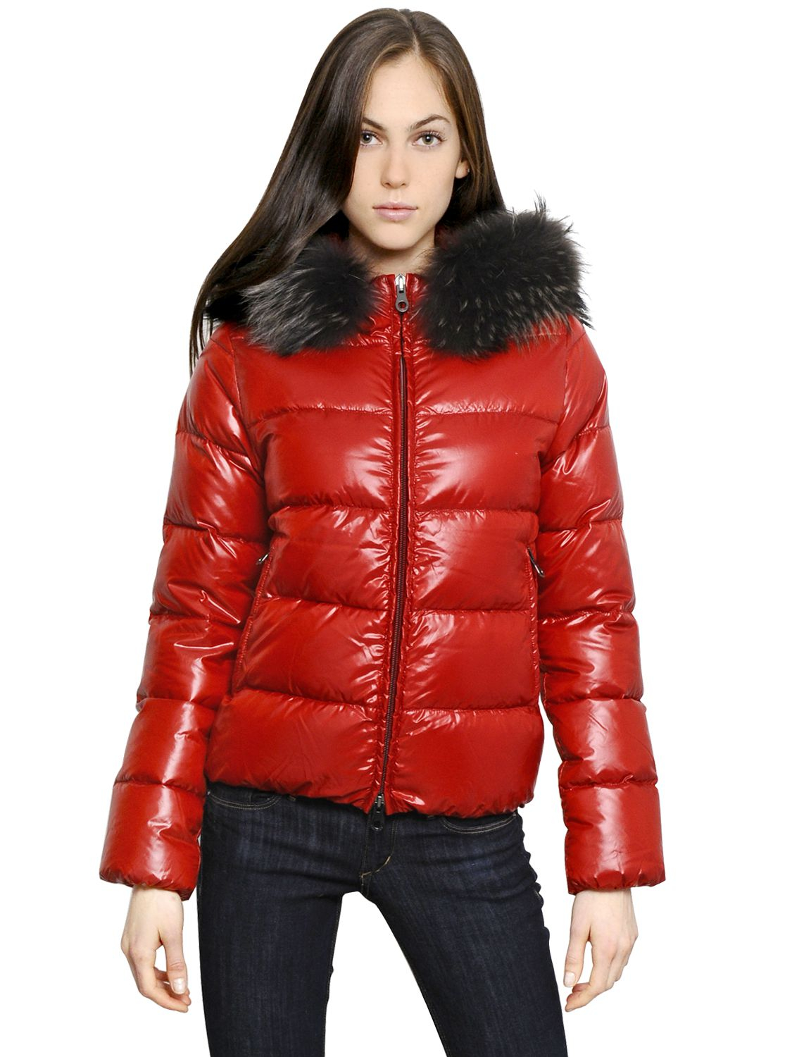 Duvetica Adhara Nylon Down Jacket with Fur in Red | Lyst