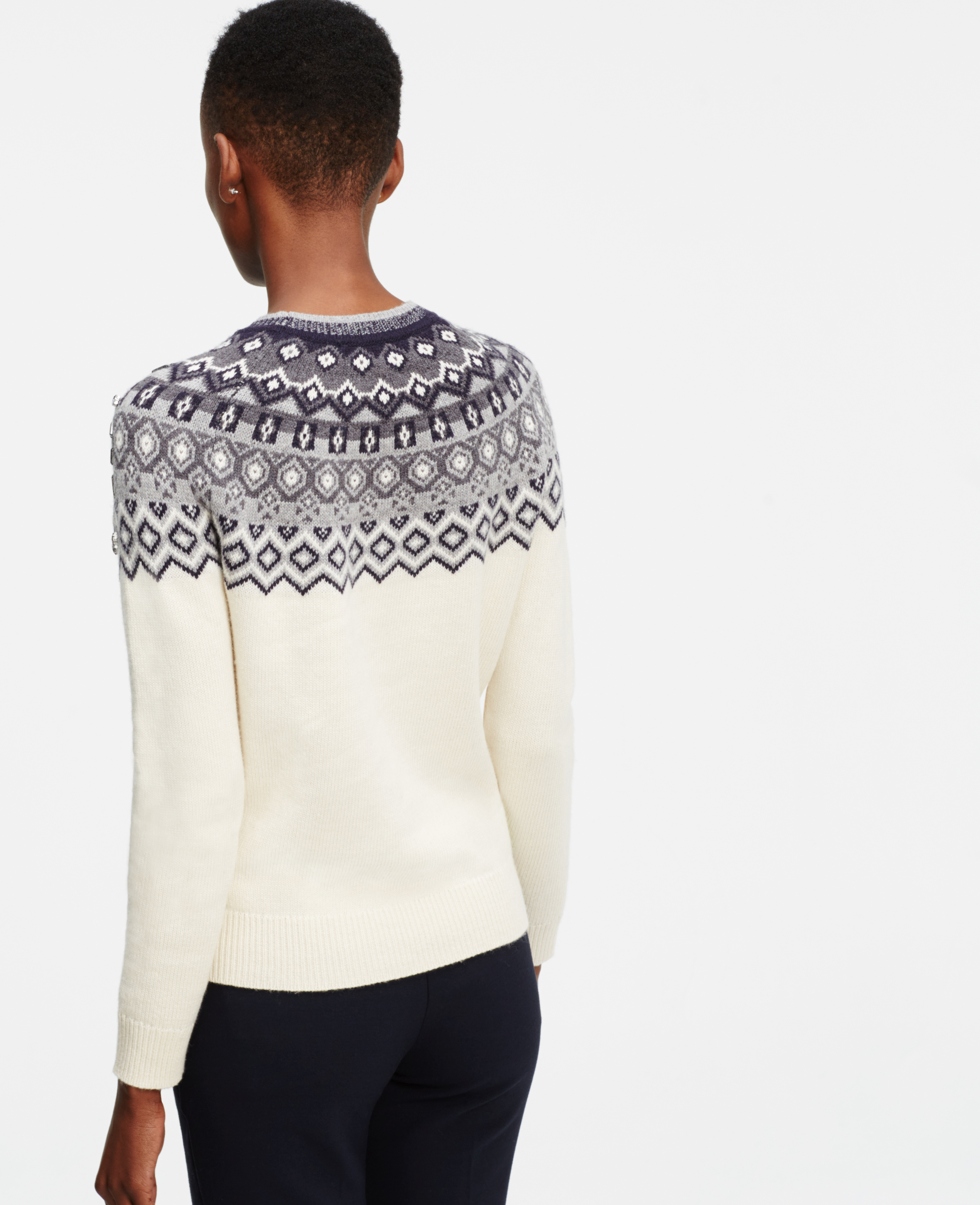 Ann taylor Embellished Fairisle Sweater in Natural | Lyst