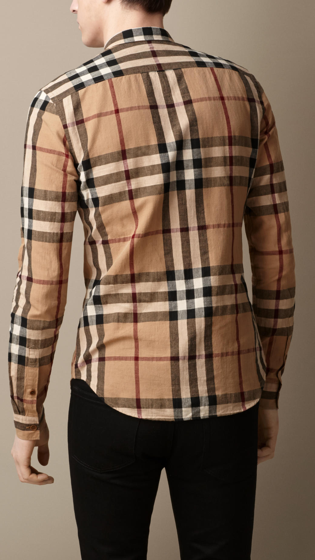Lyst - Burberry Exploded Check Cotton Linen Shirt in Brown for Men