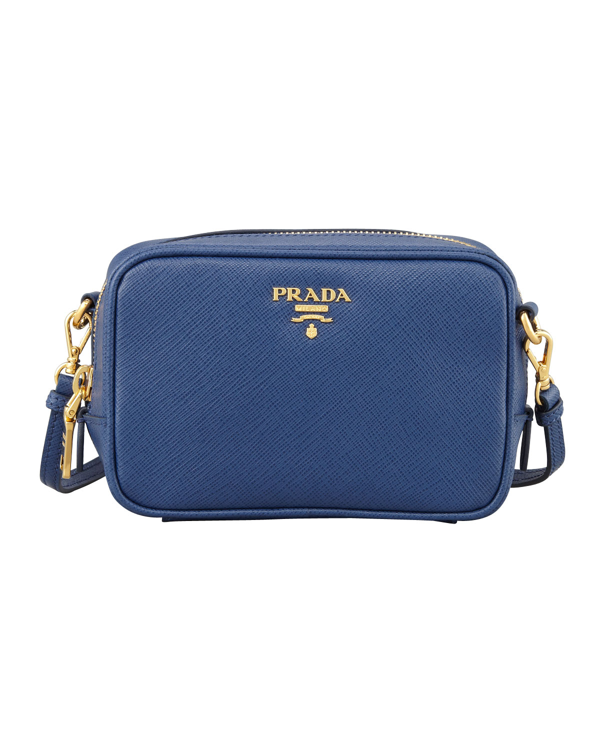 Prada Saffiano Mini Zip Crossbody Bag in Blue | Lyst