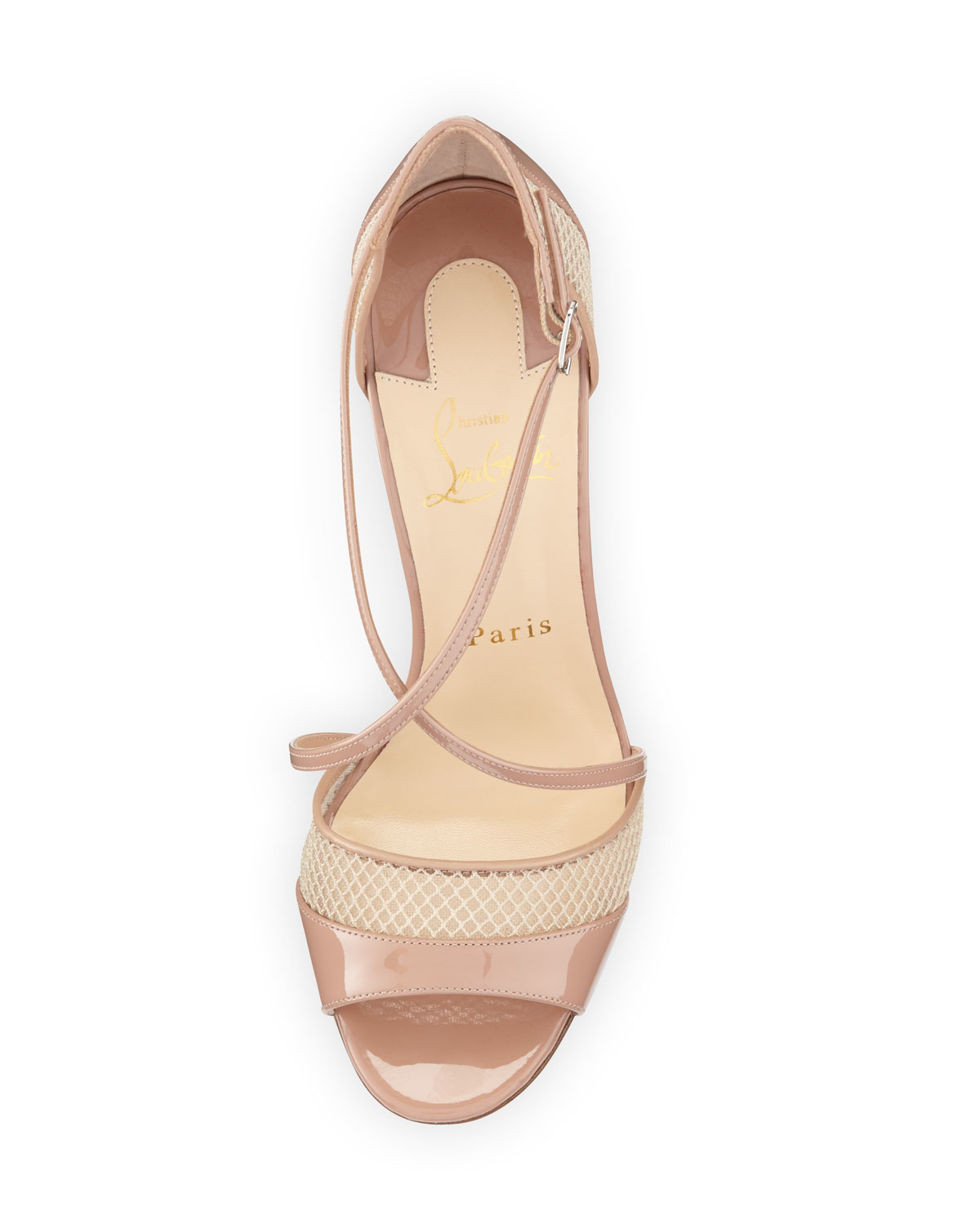 Christian louboutin Slikova Patent and Mesh Sandals in Beige (NUDE ...