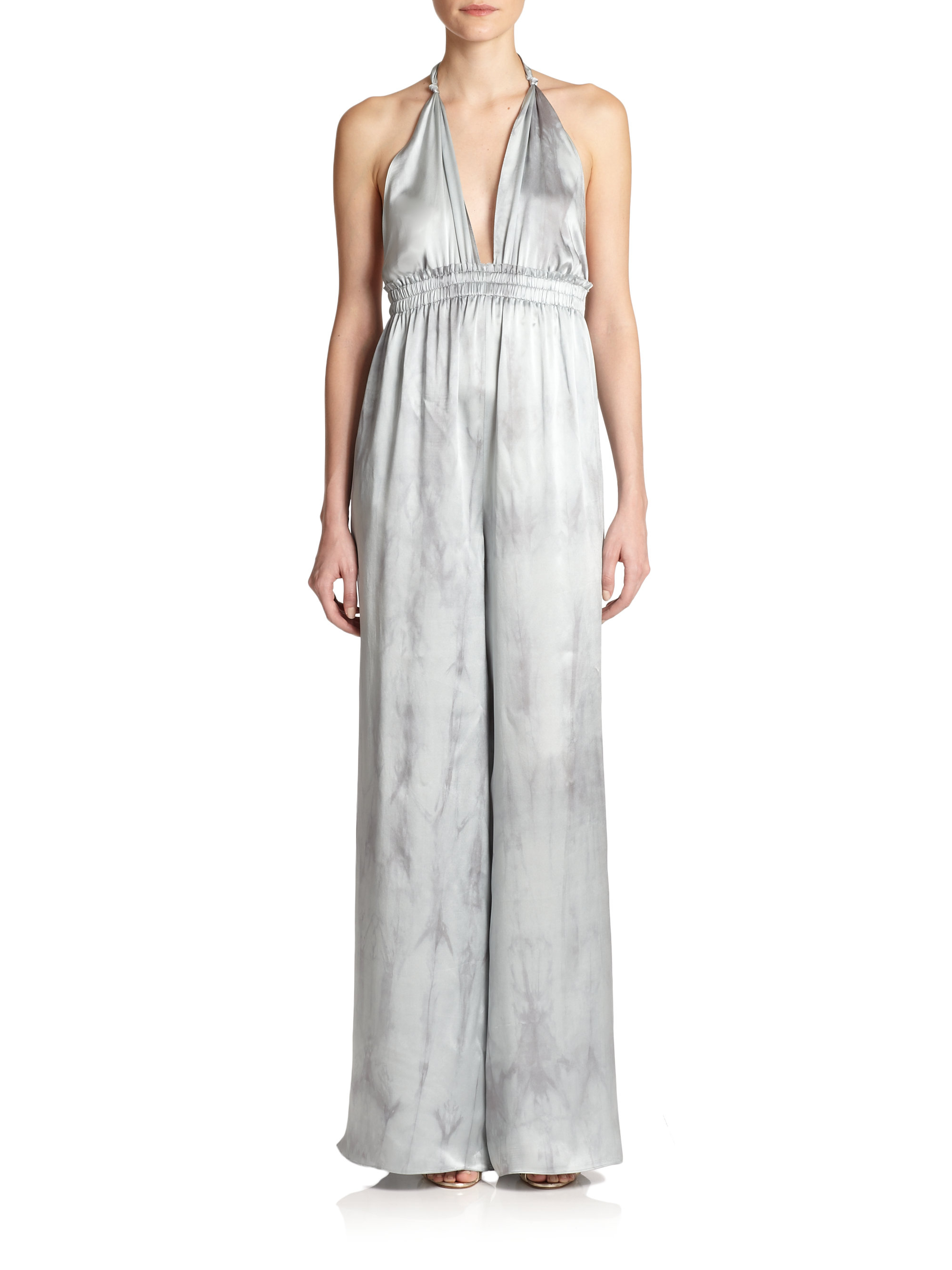 Loveshackfancy Silk Halter Jumpsuit in Metallic | Lyst