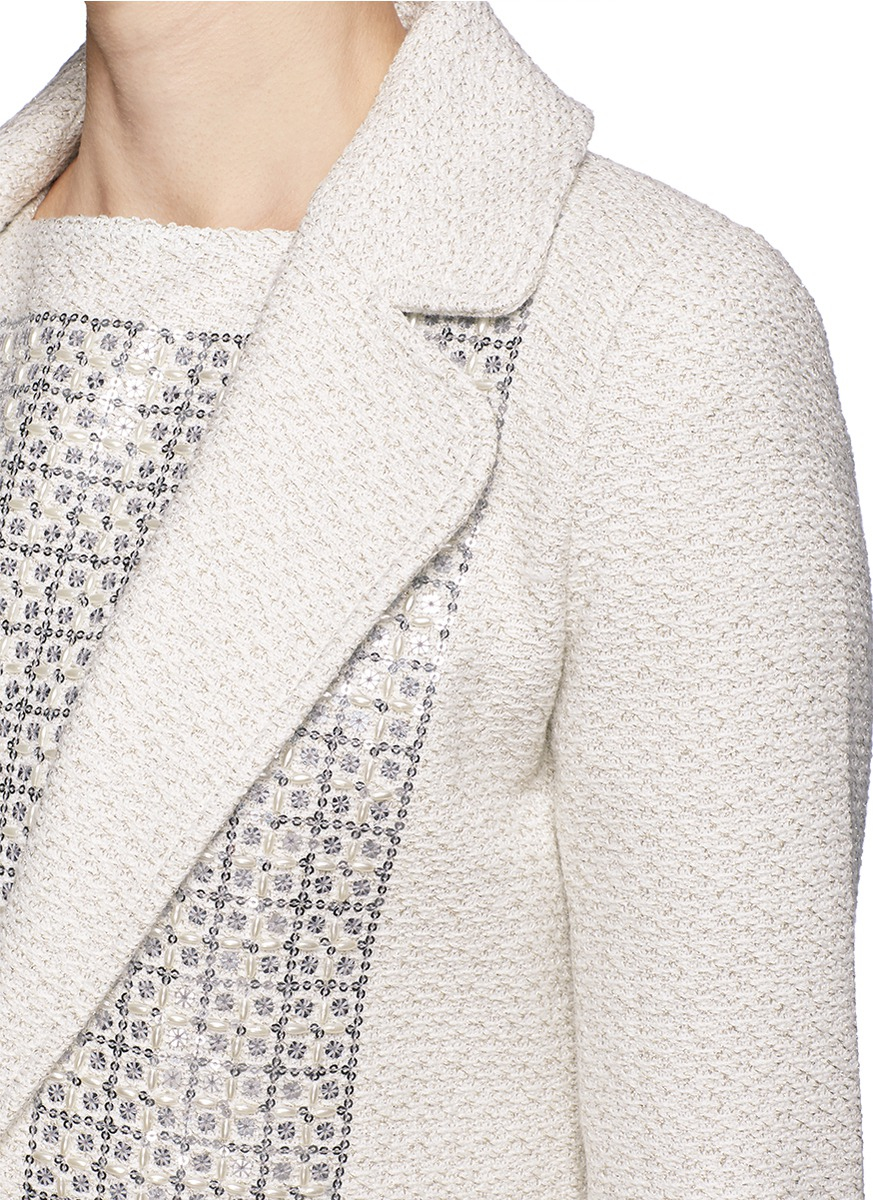 Lyst St. John Floral Sequin Appliqué Glitter Knit Topper Jacket in White