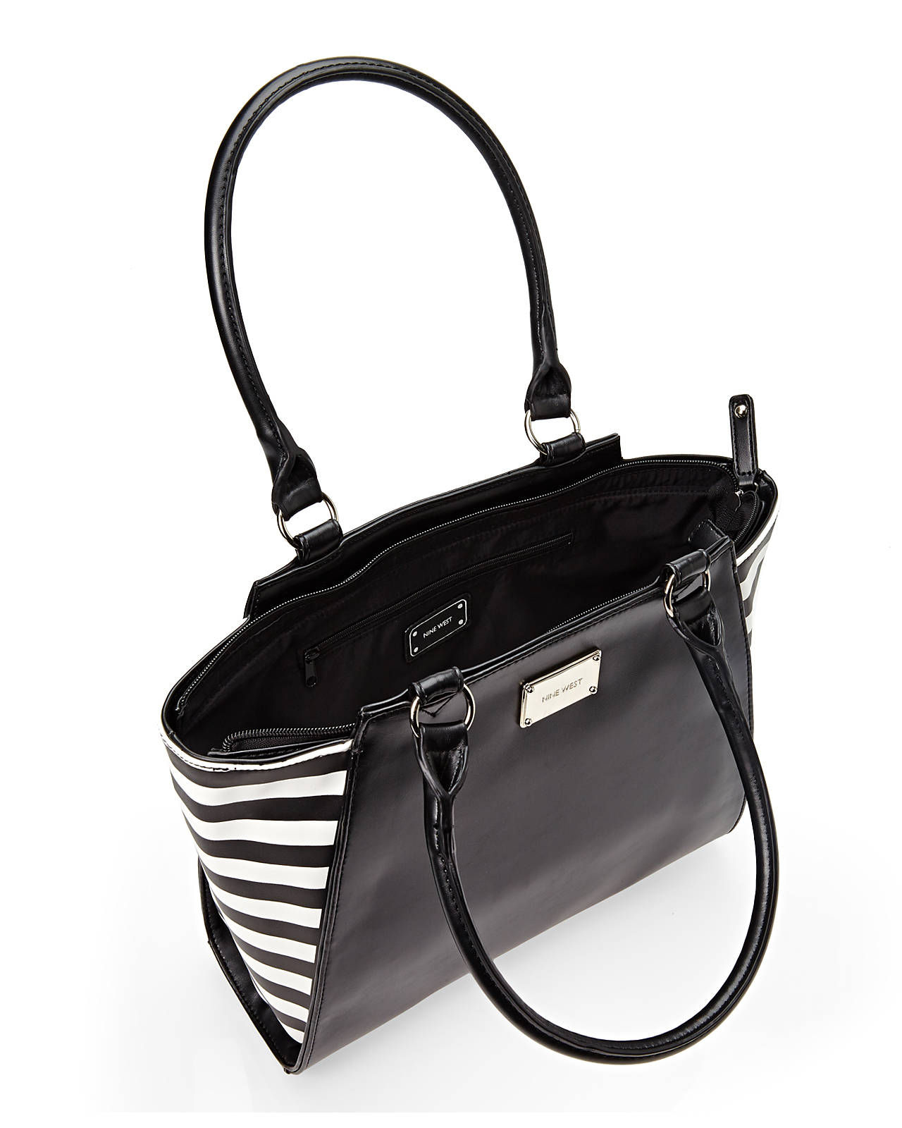 nine west black and white striped purse