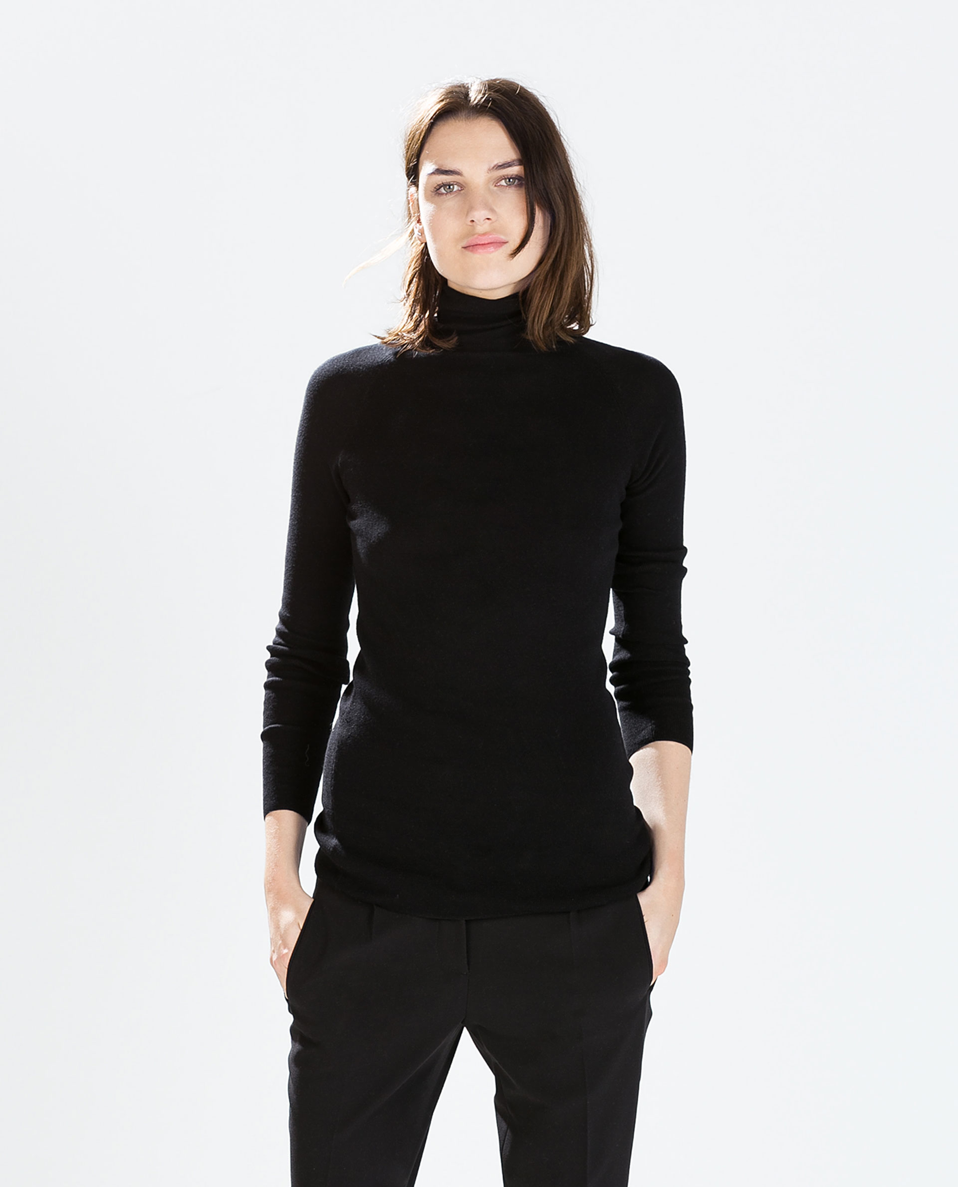 Zara Cotton Turtleneck Sweater in Black | Lyst