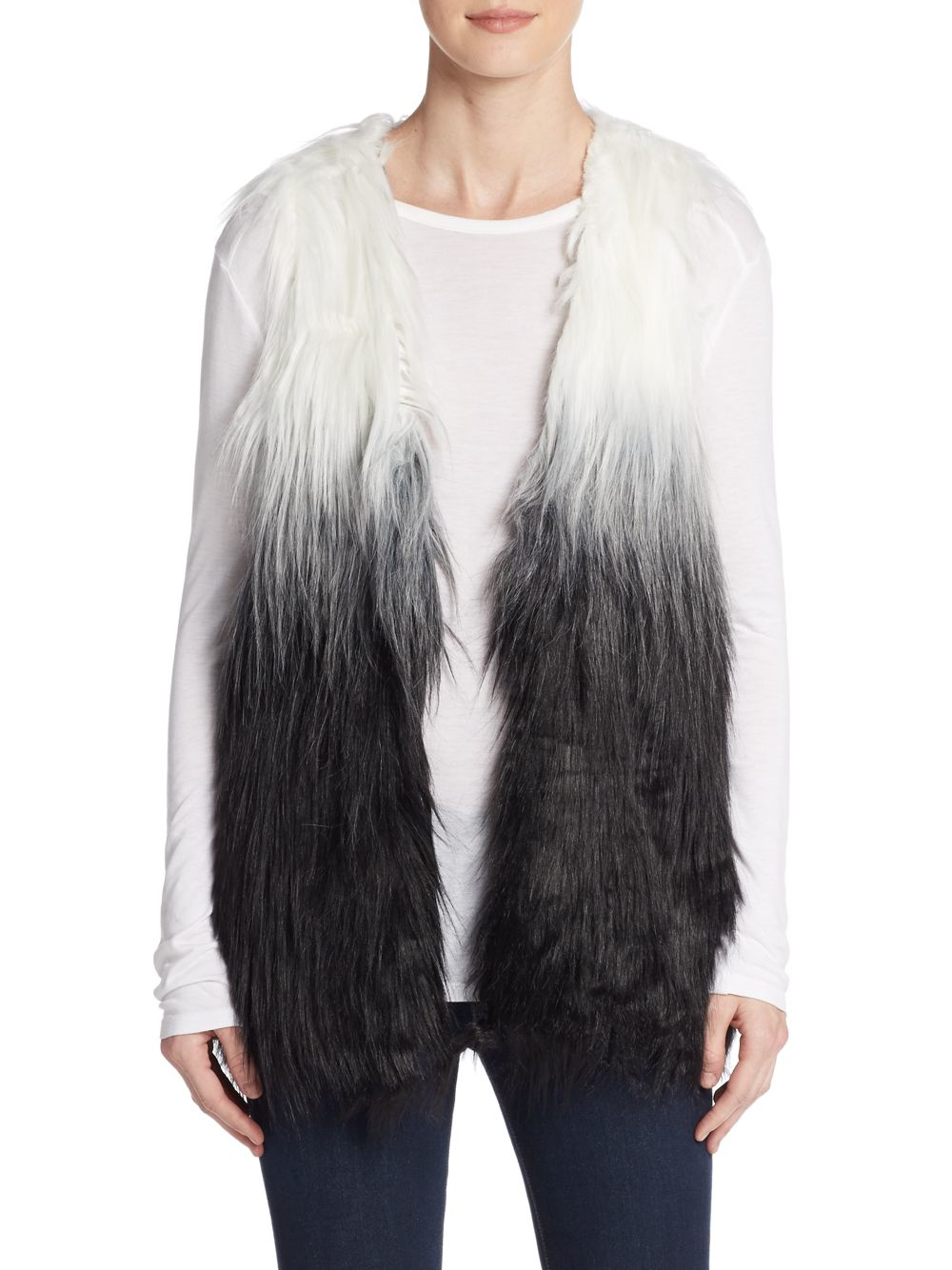 Lyst Kensie Two Tone Faux Fur Vest In Black Gallery