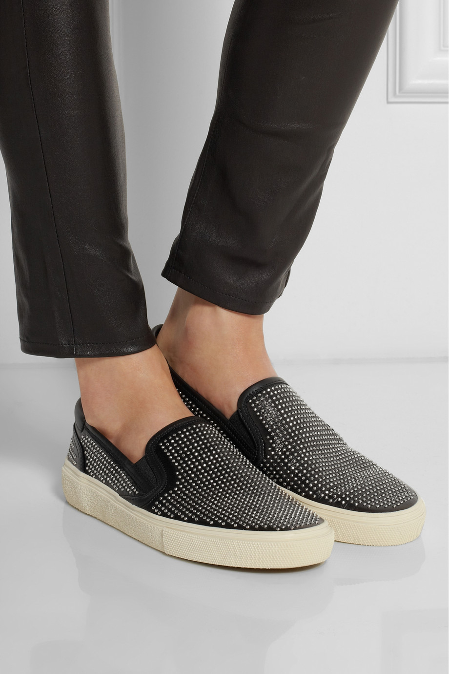 Lyst - Saint Laurent Studded Leather Slip-On Sneakers in Black