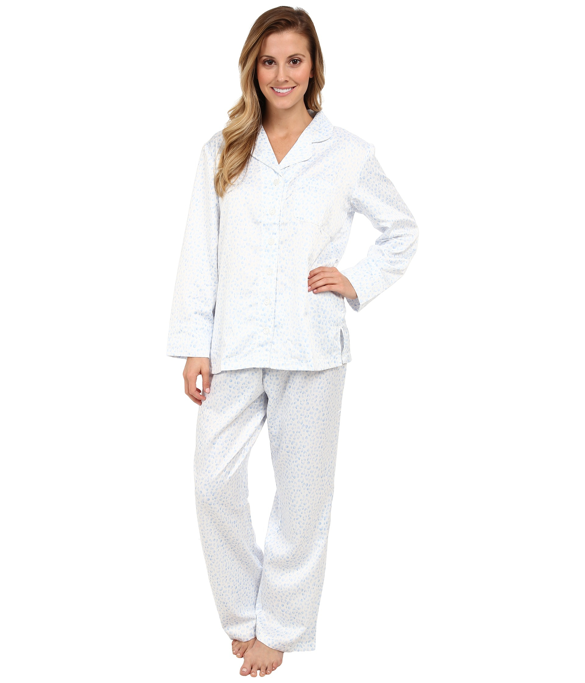 Carole hochman Brushed Back Satin L/S Notch Collar Pajama Set in White ...