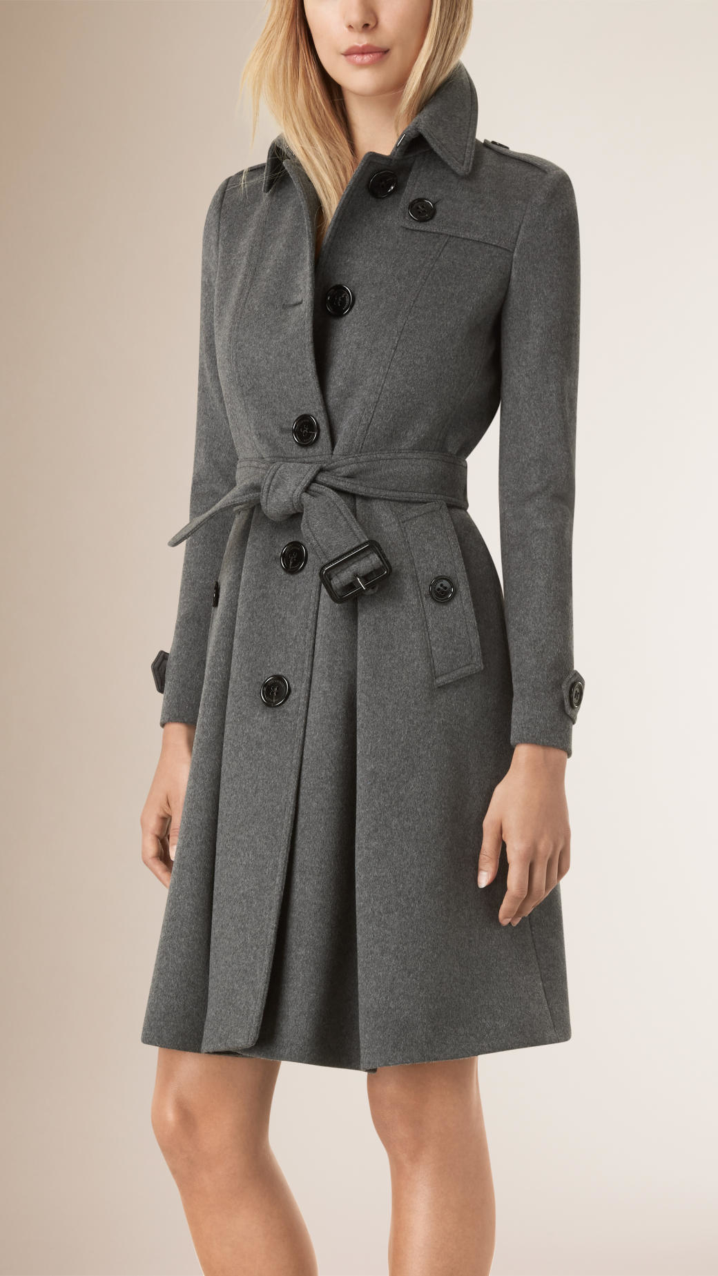 Lyst - Burberry Skirted Wool Cashmere Coat in Gray