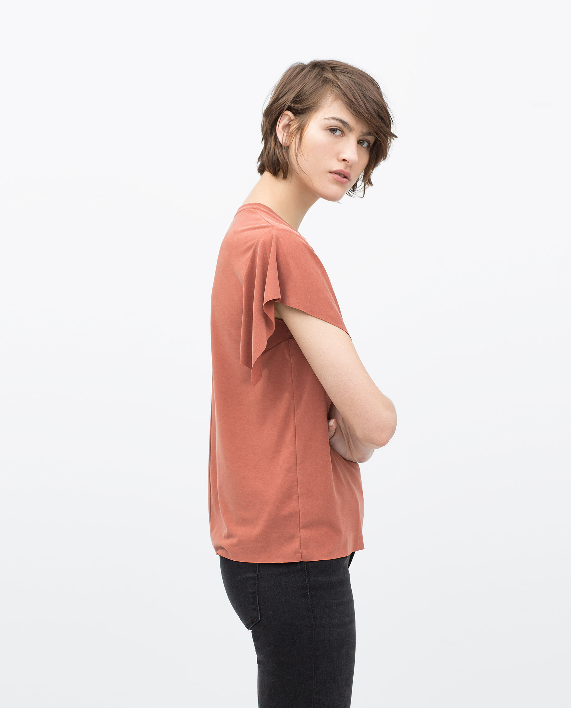 Zara Kimono Sleeve T-Shirt in Red | Lyst