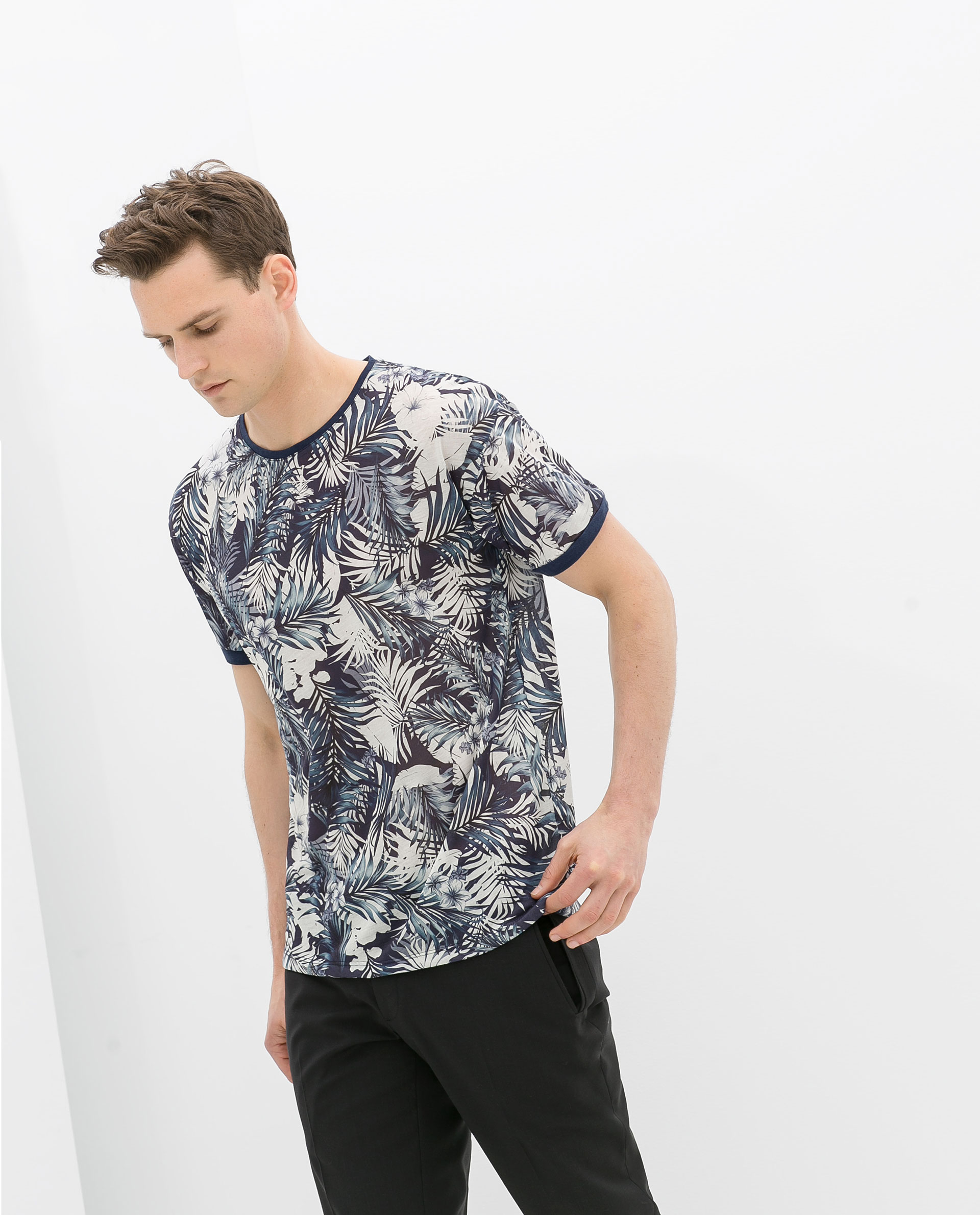  Zara  Flower Print Tshirt in Blue for Men Lyst