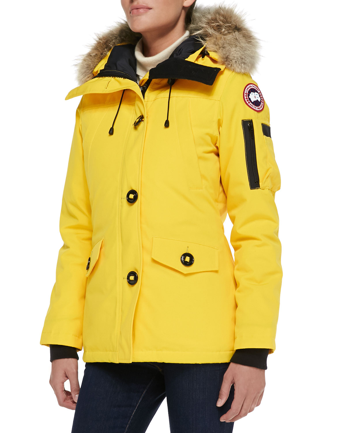 Canada goose Montebello Fur-Trimmed Shell Down Parka Jacket in Yellow