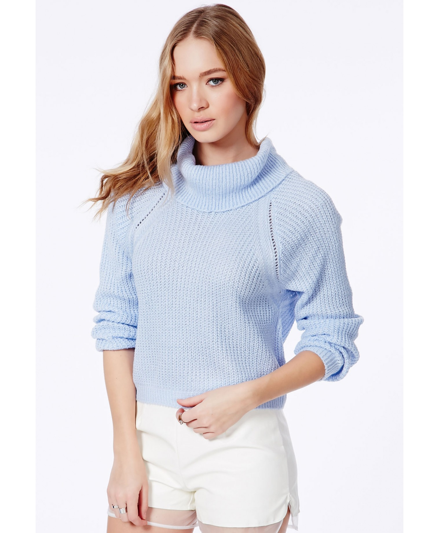 Lyst - Missguided Charlene Roll Neck Cropped Jumper In Baby Blue in Blue