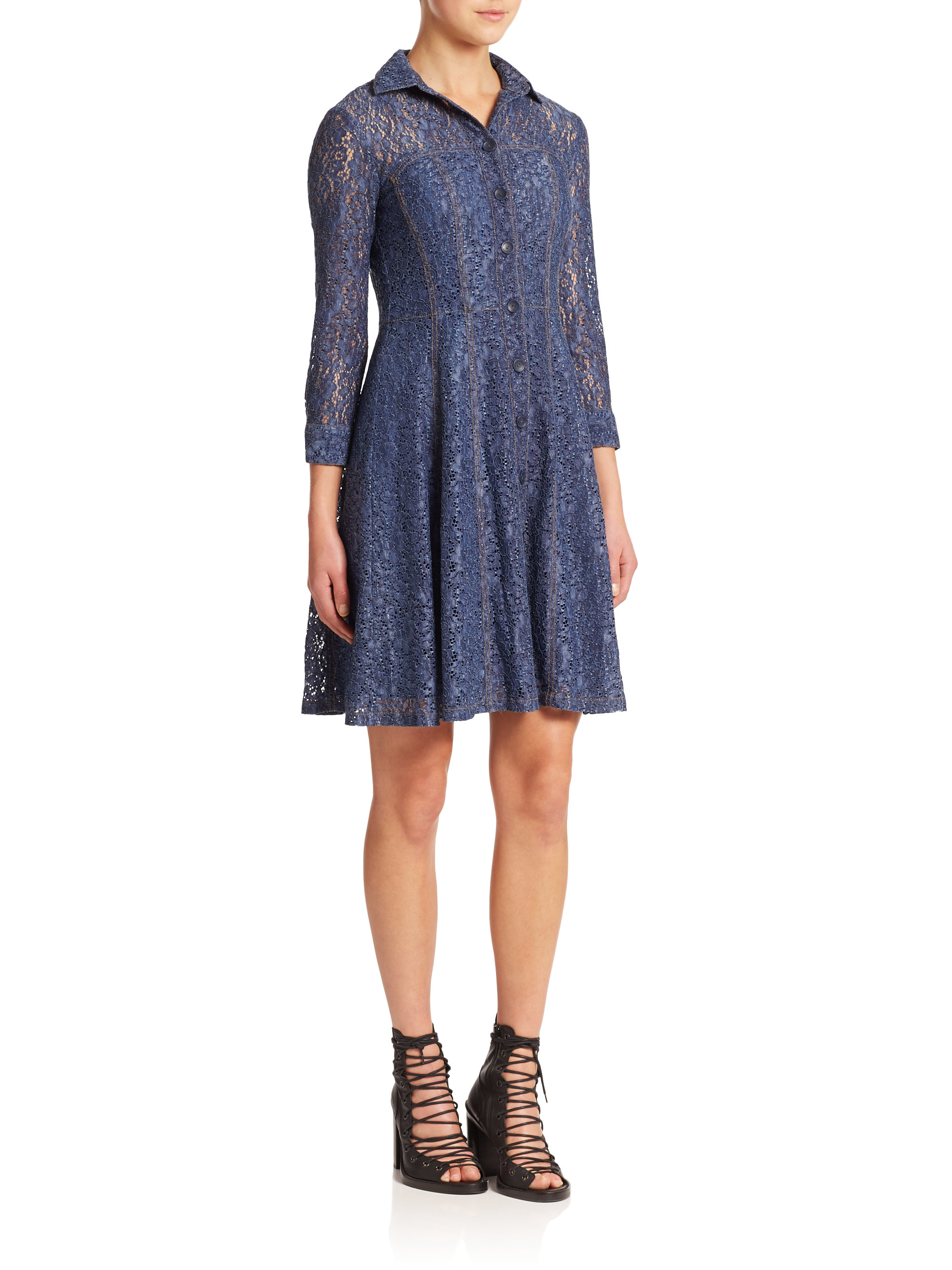 Lyst - Nanette Lepore Lace Fever Denim Dress in Blue