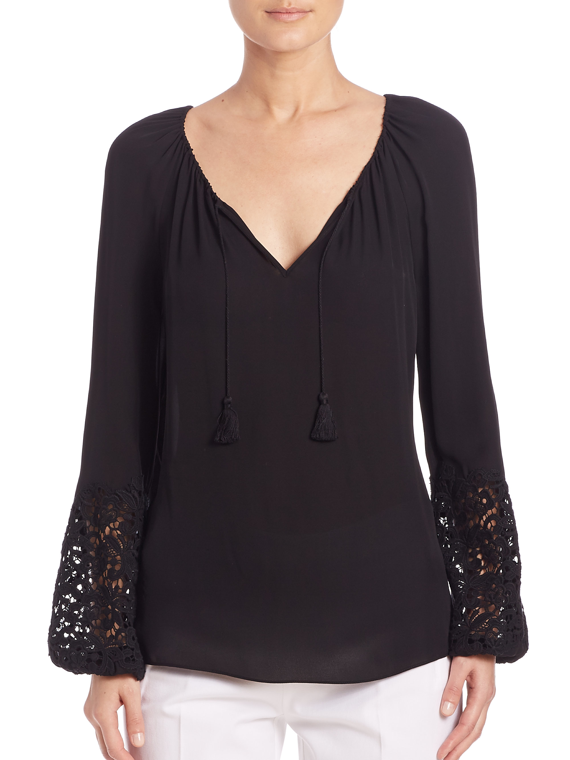 Lyst Elie Tahari Mariella Peasant Blouse in Black