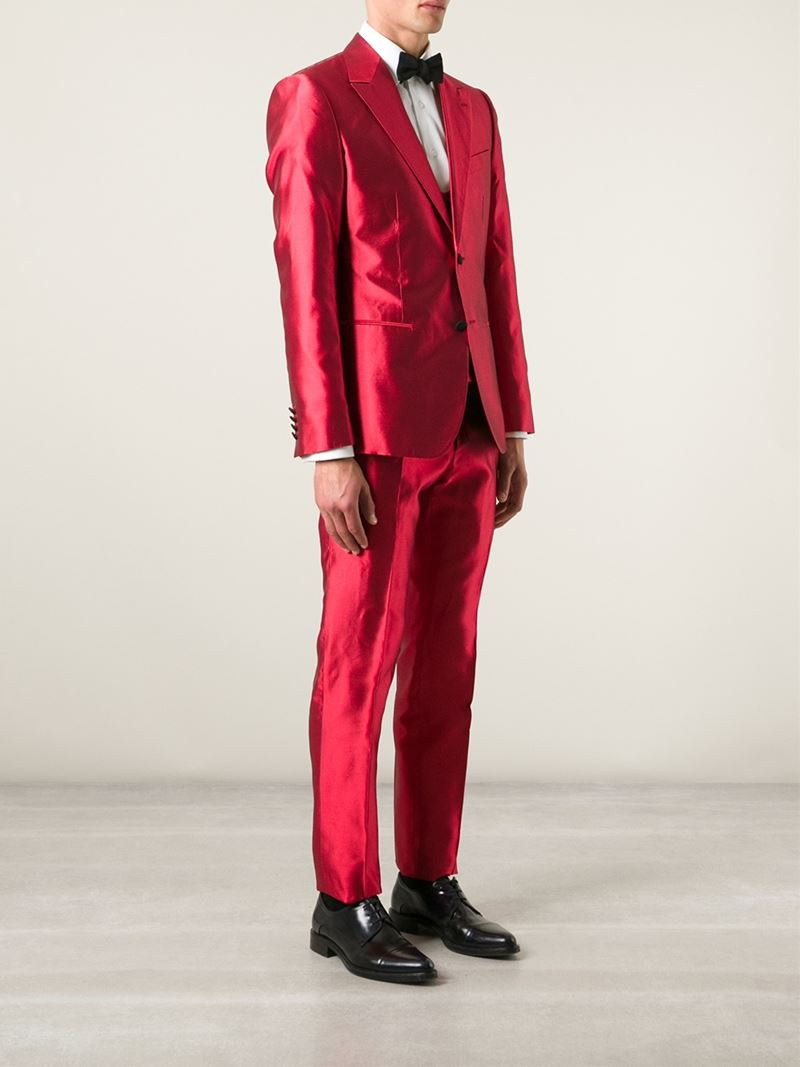 Dolce & gabbana Shiny ThreePiece Dinner Suit in Red for Men Lyst