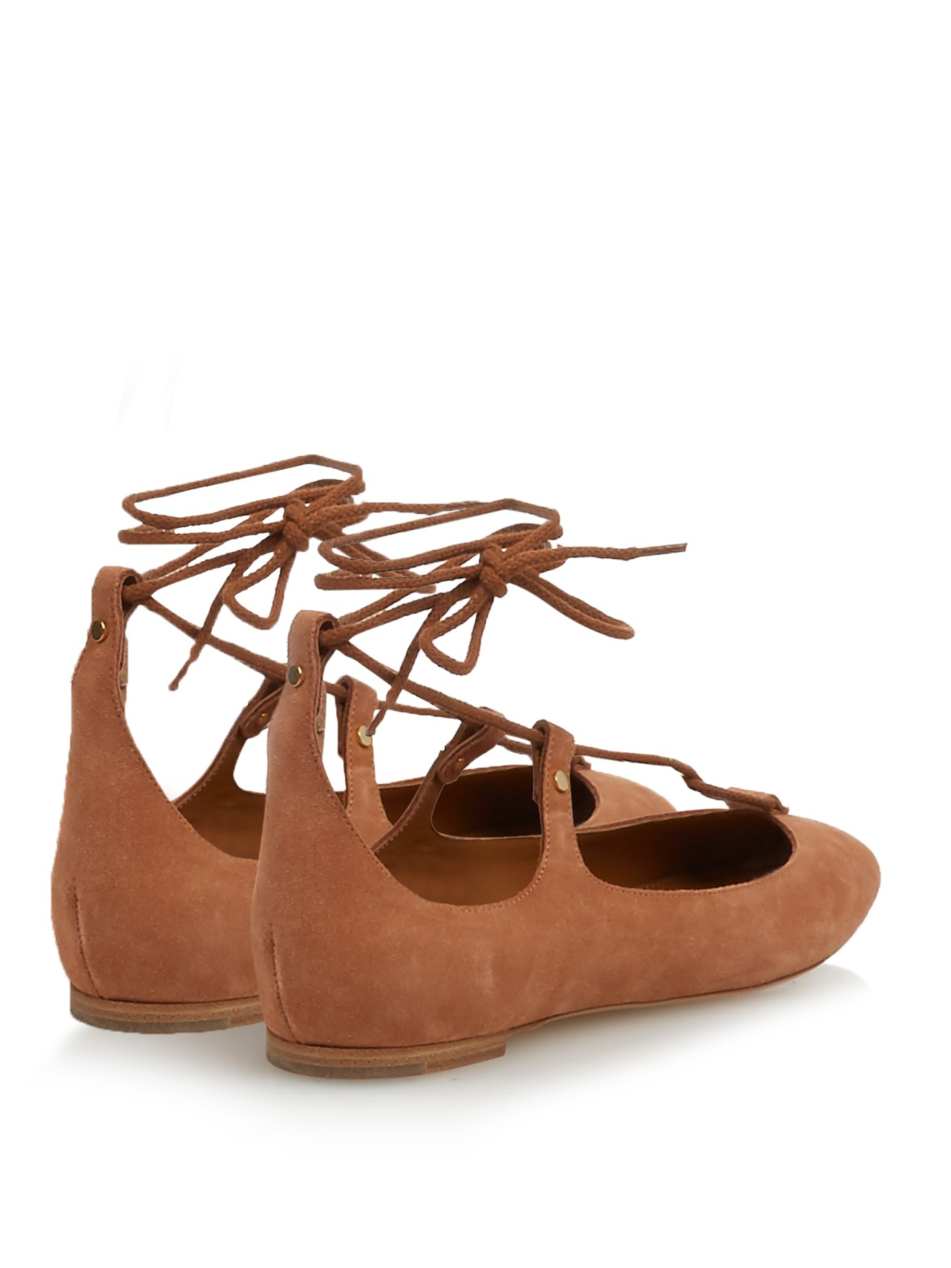 Lyst - Chloé Lace-up Suede Ballet Flats in Brown
