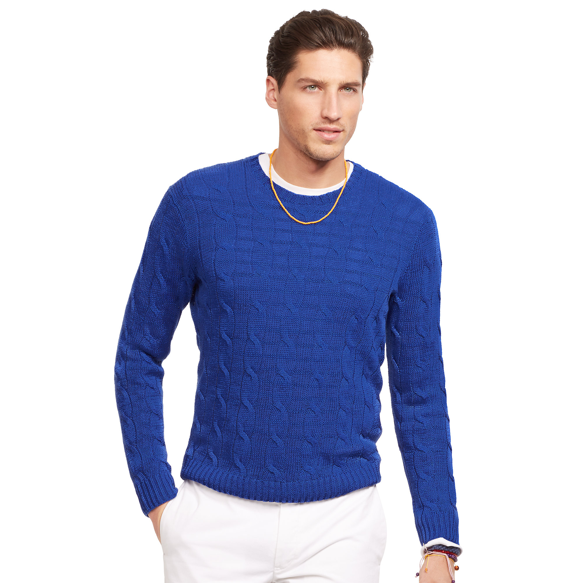 ralph lauren blue cable knit sweater