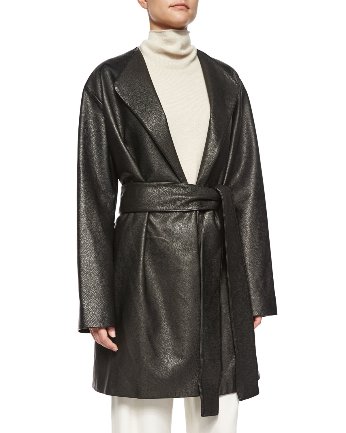 The Row Renstay Leather Tie-Waist Jacket in Black - Lyst