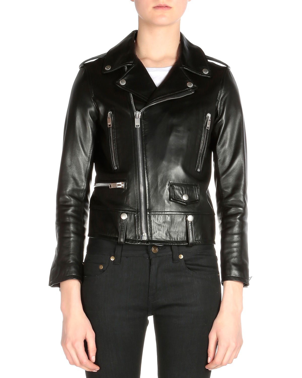 Saint laurent Classic Leather Moto Jacket in Black | Lyst