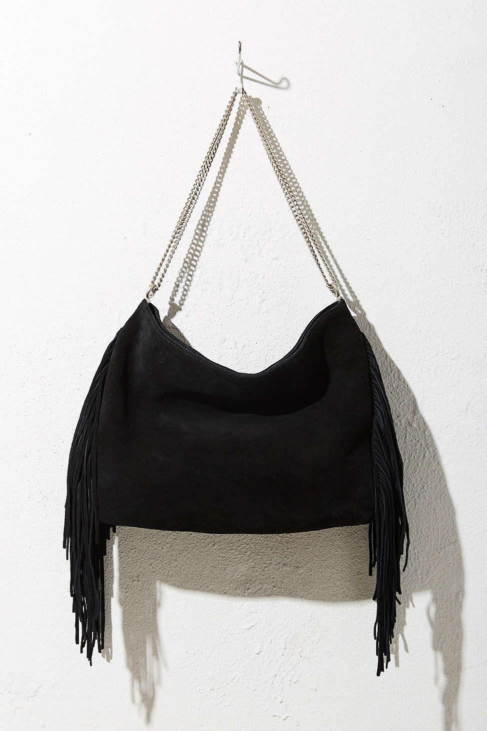 Lyst - Ecote Suede Fringe Shoulder Bag in Black