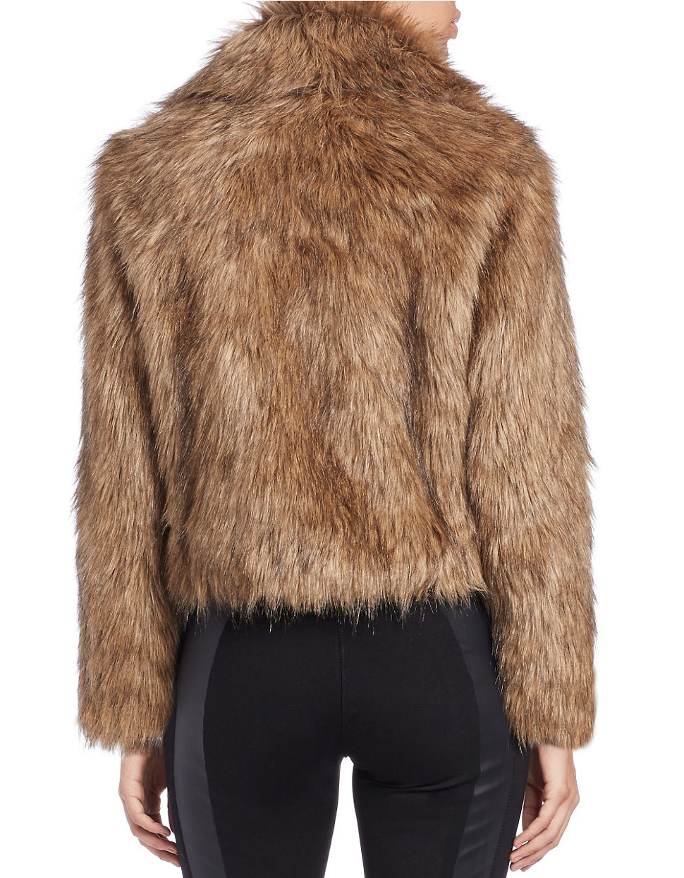 Lyst Kensie Cropped Faux Fur Jacket In Brown Gallery