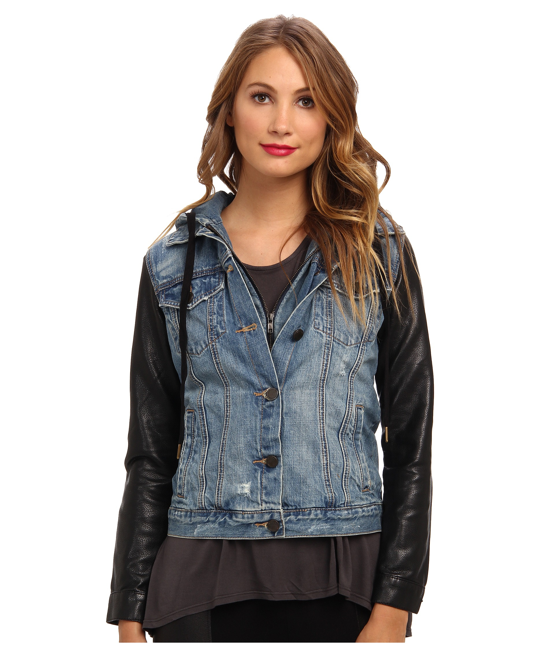 Blank Denim Jacket W/ Vegan Leather Sleeves In Ripped Off in Blue | Lyst