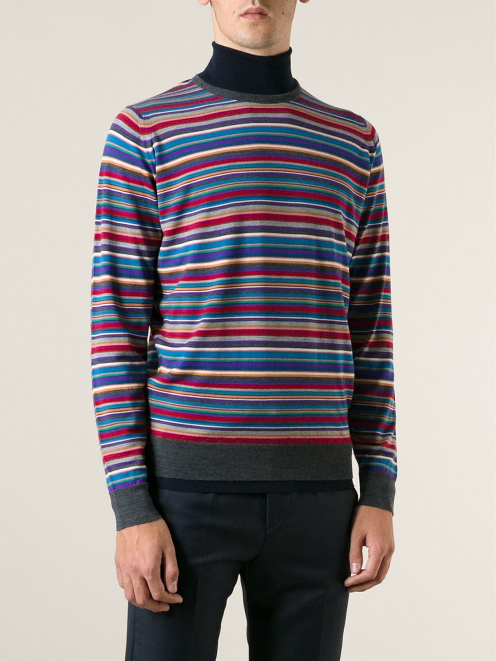 John Smedley Striped Turtleneck Sweater for Men - Lyst