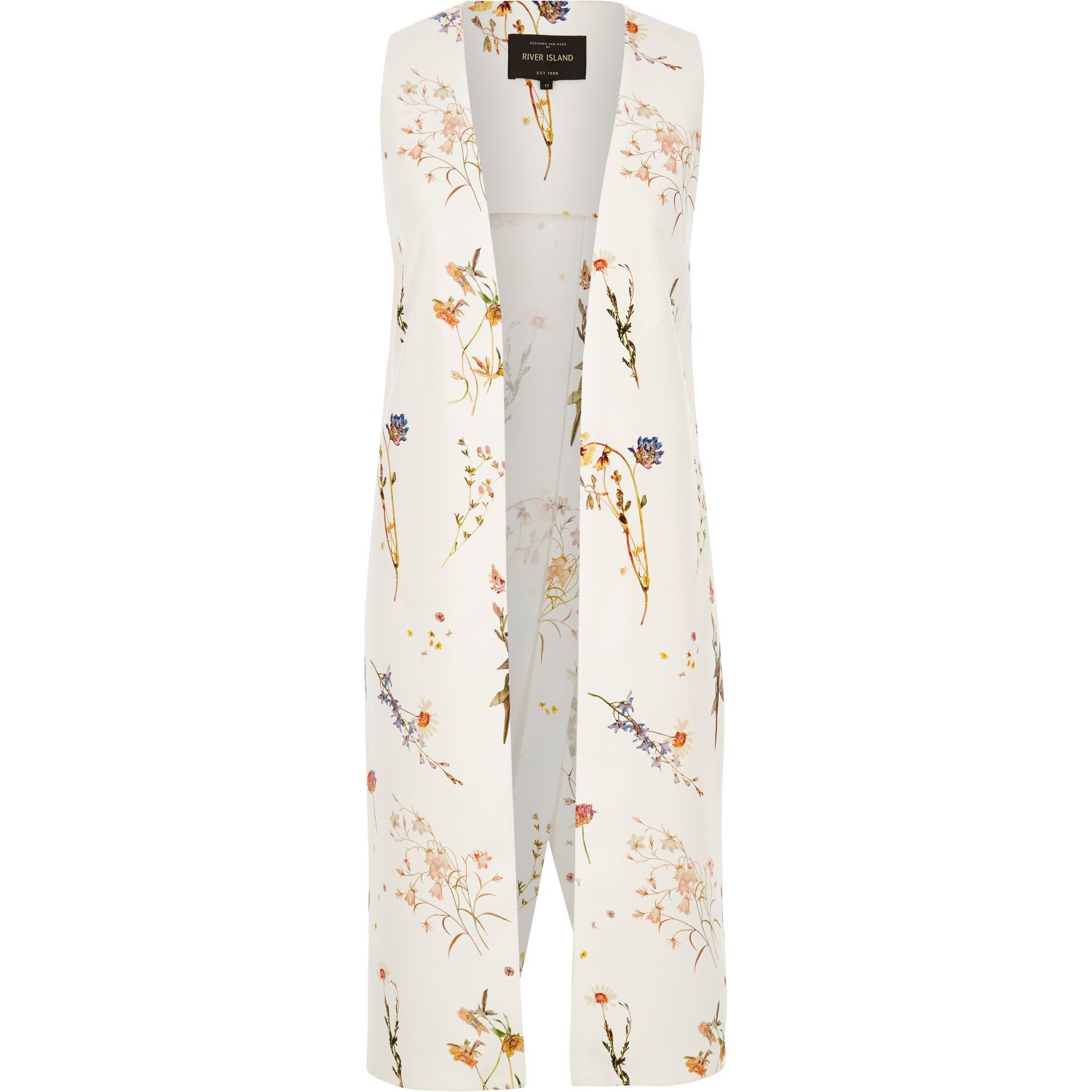 Lyst River  Island  Cream Floral Print Sleeveless  Jacket 