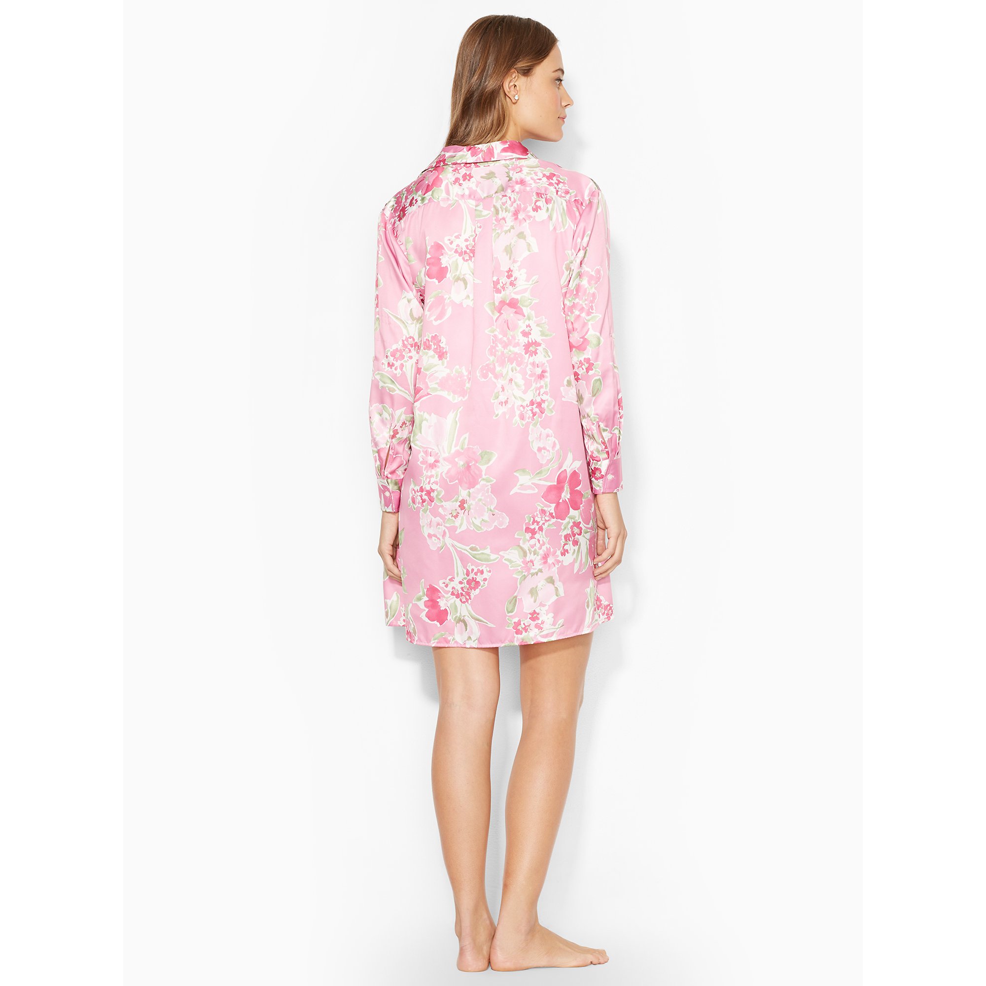 Ralph lauren Floral Satin Nightshirt in Pink | Lyst