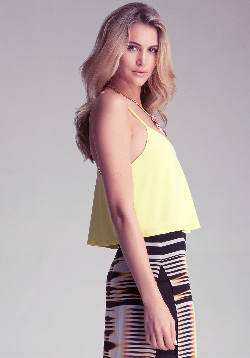 Bebe Cropped Knit Camisole in Yellow | Lyst