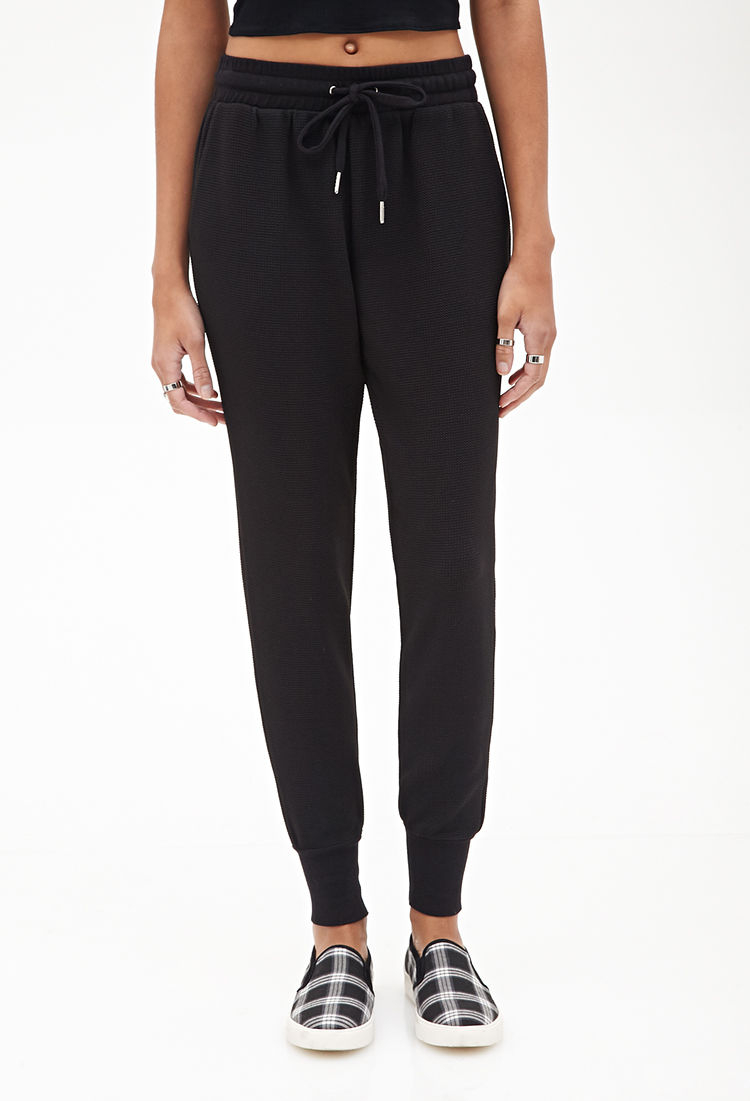 high waisted joggers black