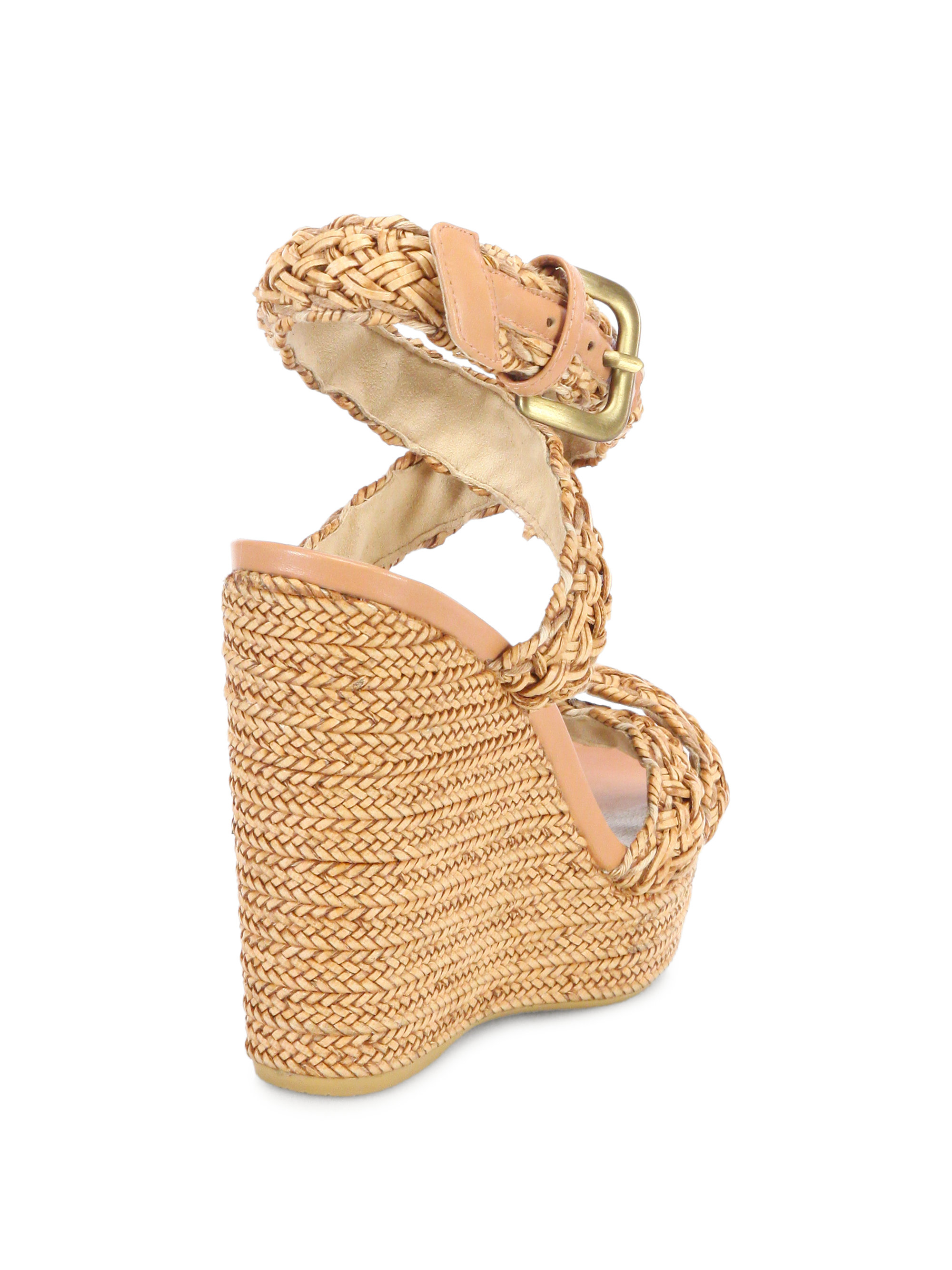 Stuart weitzman Hoopla Woven Wedge Sandals in Black | Lyst