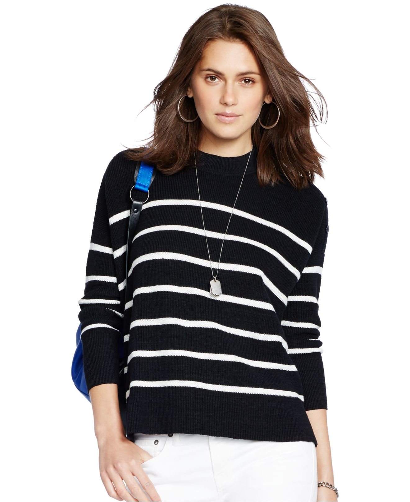 Polo ralph lauren Dolman Striped Sweater in Black | Lyst