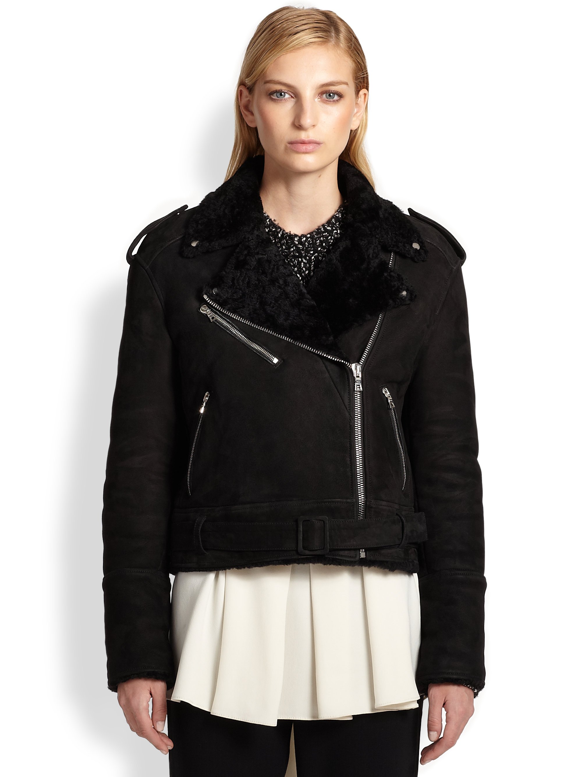 Lyst - Proenza Schouler Shearling Moto Jacket in Black