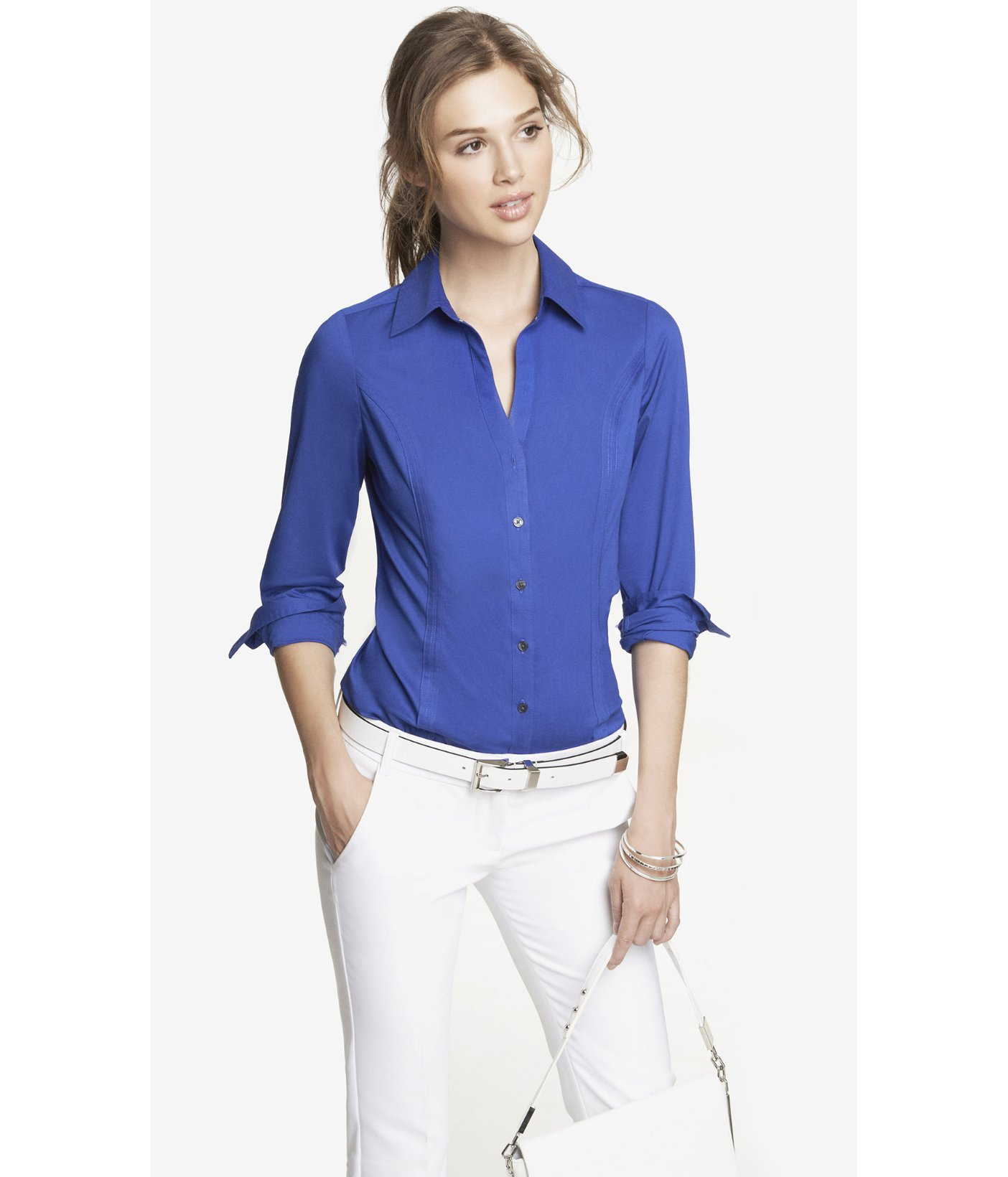 Lyst - Express The Original Long Sleeve Essential Shirt in Blue