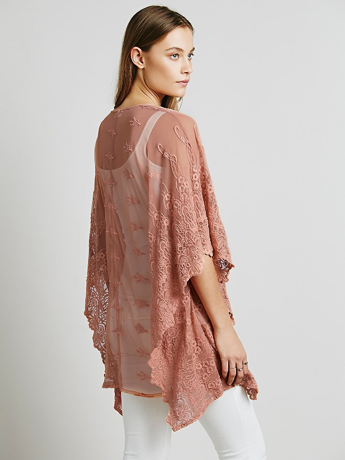 Lyst Free People Womens Suzie Sheer Lace Poncho in Pink