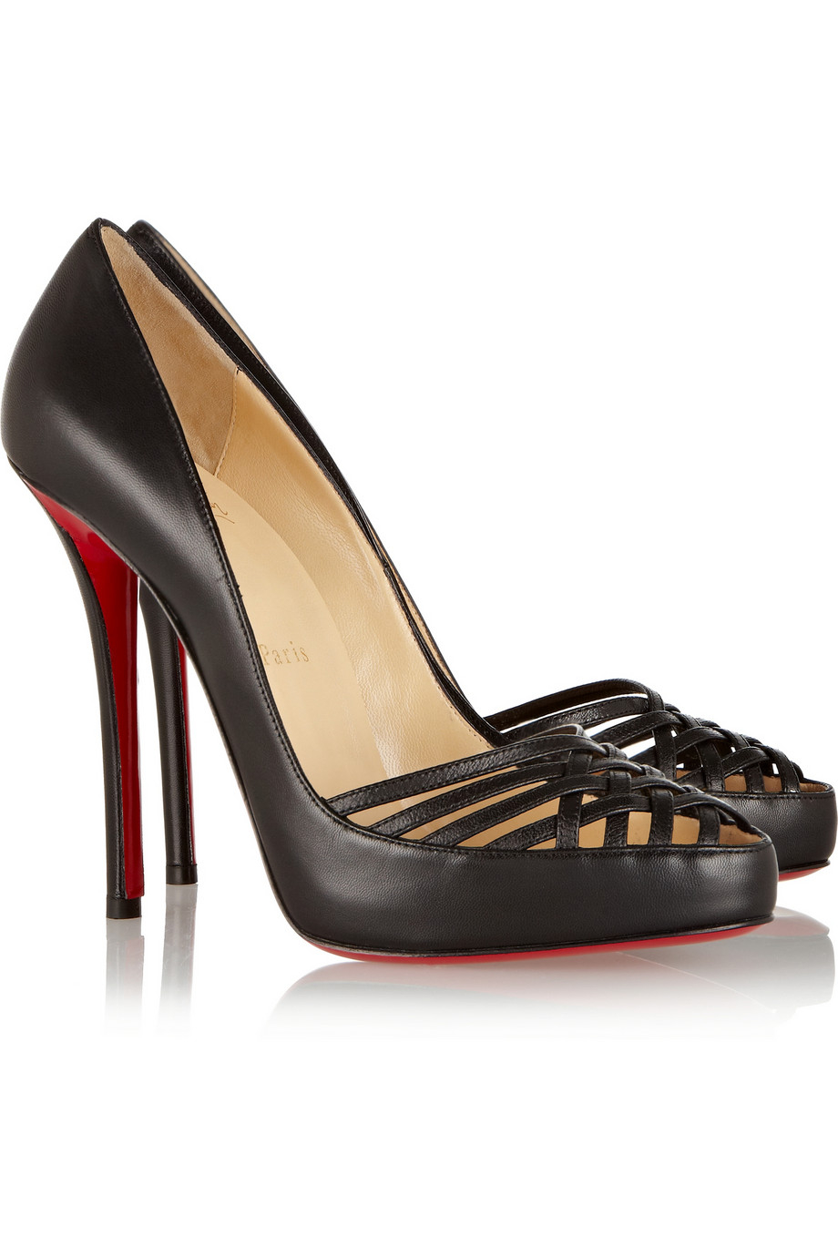 christian louboutin peep-toe wedges Black patent leather cutouts ...