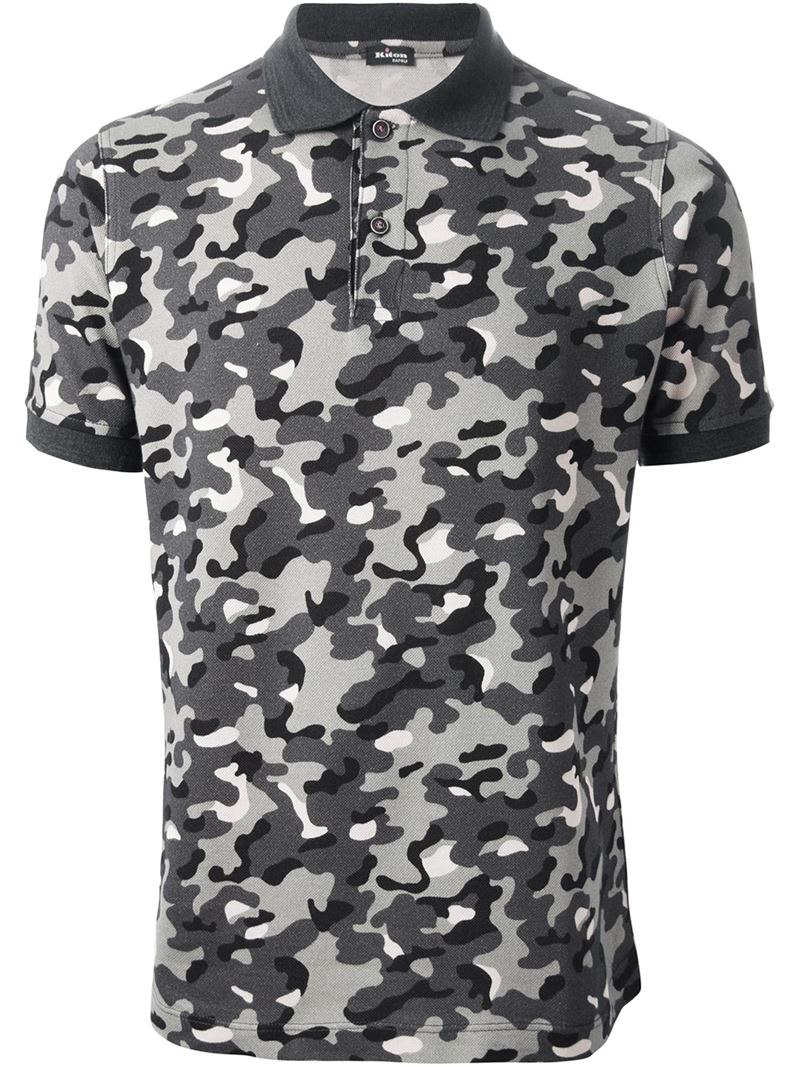 Lyst - Kiton Camouflage Print Polo Shirt in Gray for Men