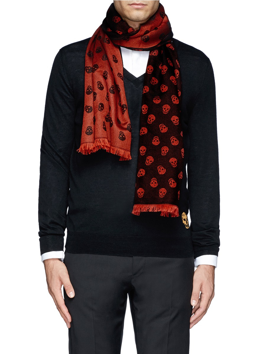 Alexander McQueen Allover Skull Silkwool Scarf in Red for Men Lyst