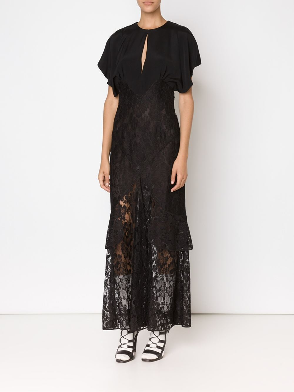 Alessandra rich Long Lace Dress in Black | Lyst